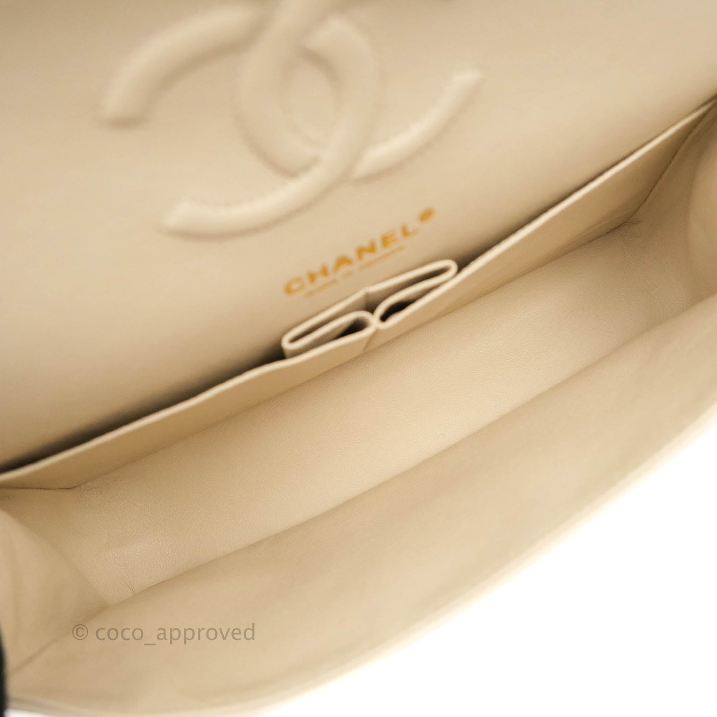 Chanel Classic M/L Medium Double Flap Chevron Light Beige Caviar Gold Hardware 20B