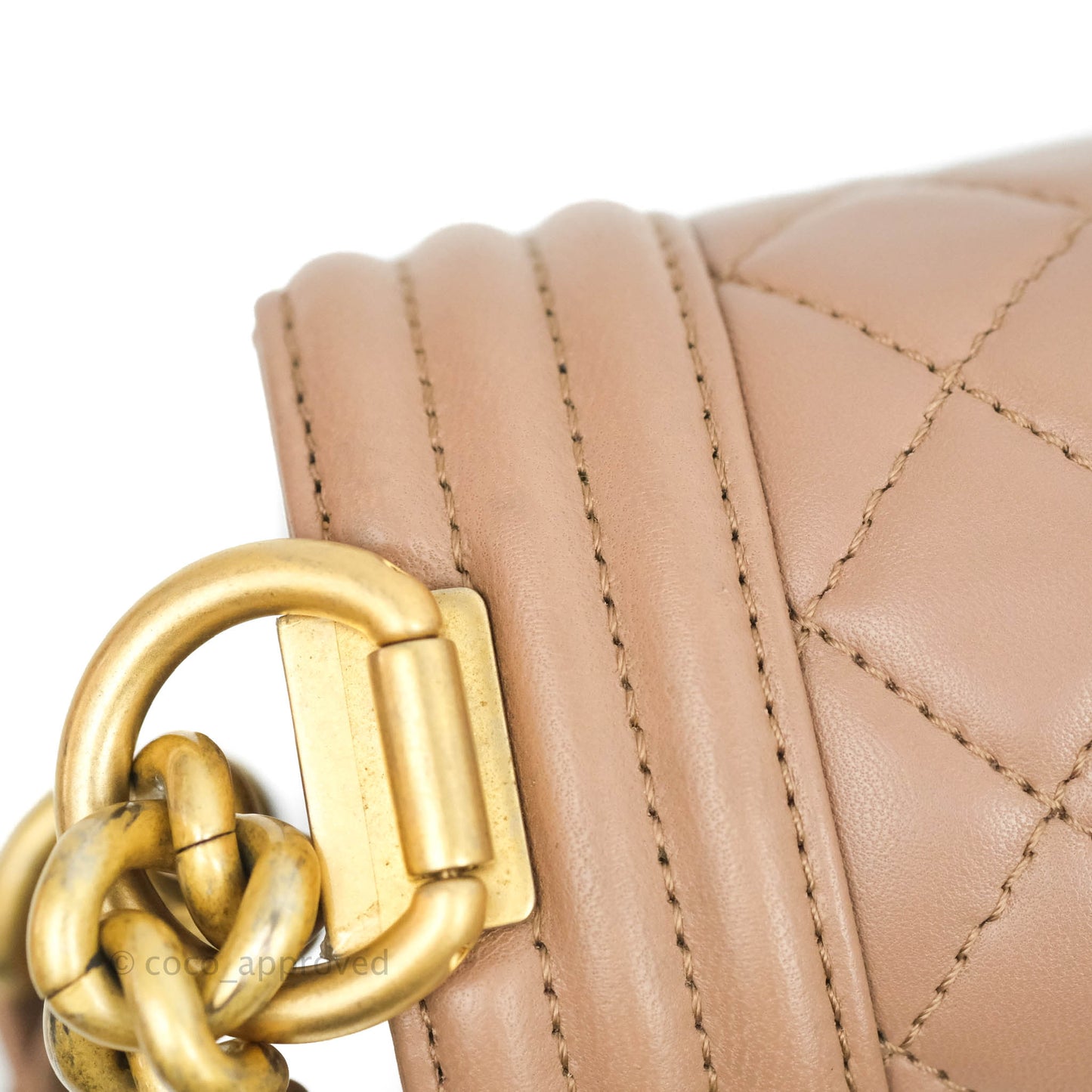 Chanel Old Medium Boy Bag Dark Beige Lambskin Aged Gold Hardware
