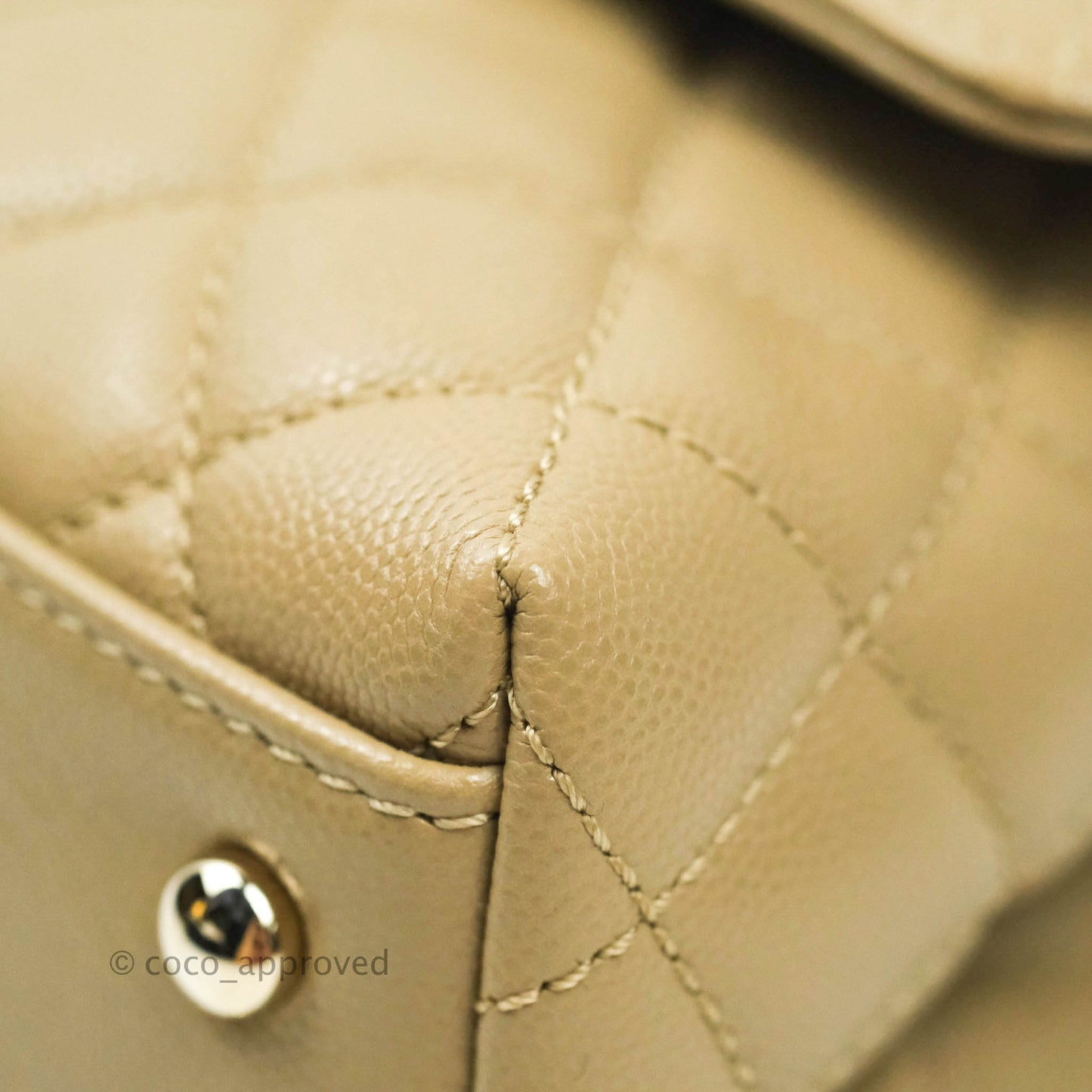 Chanel Mini (Small) Beige Coco Handle Quilted Caviar Gold Hardware Embossed Lizard Handle 21A