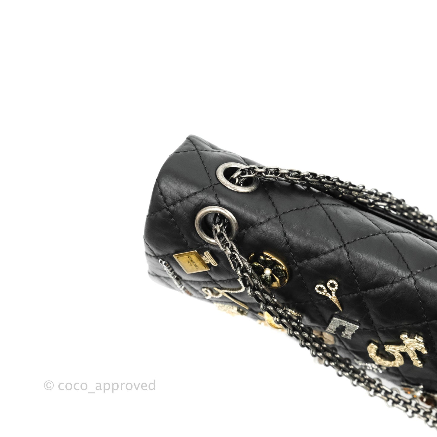 Chanel 2.55 Reissue Lucky Charms 225 Flap Black Crumpled Calfskin Ruthenium Hardware