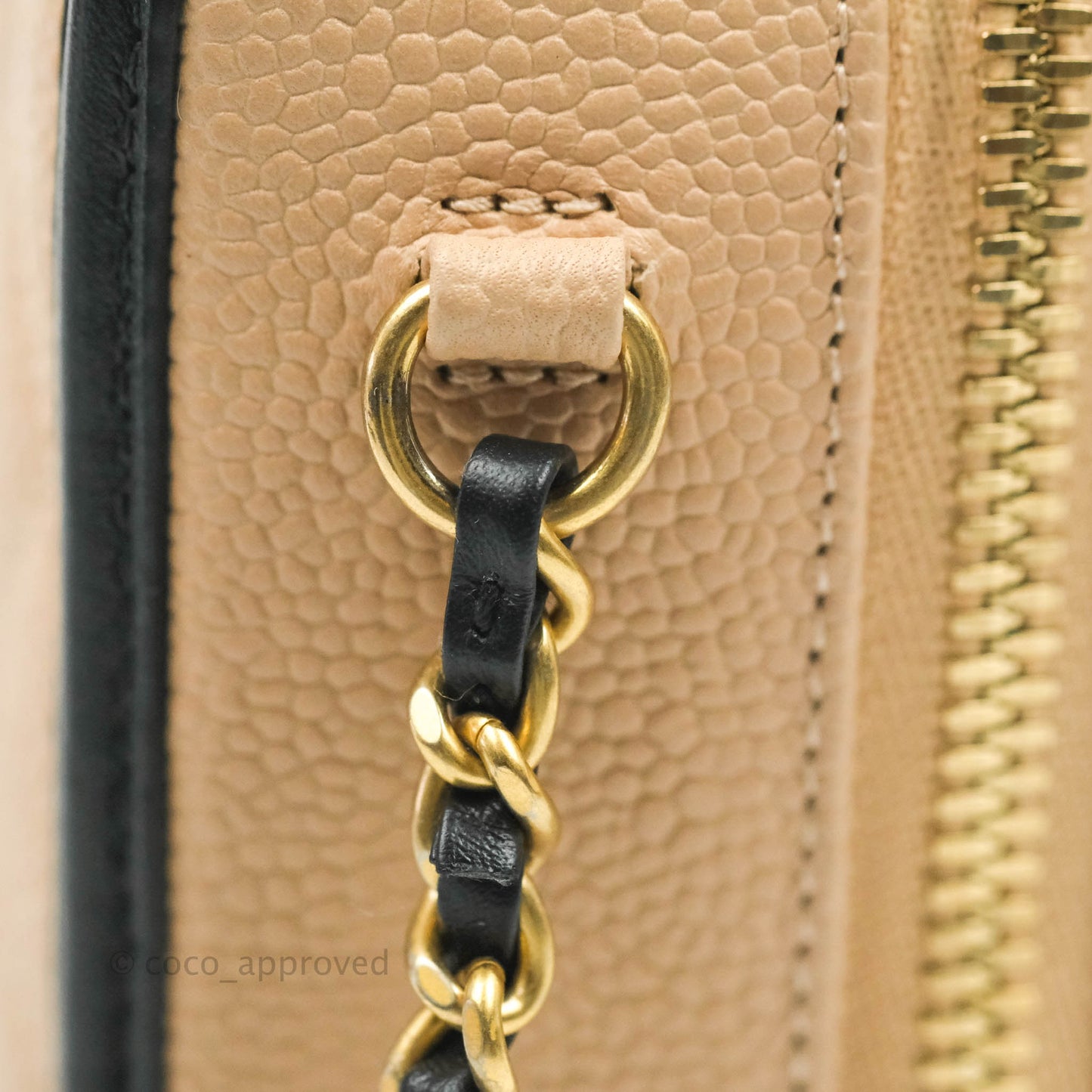 Chanel Quilted Small CC Filigree Vanity Case Beige Black Caviar