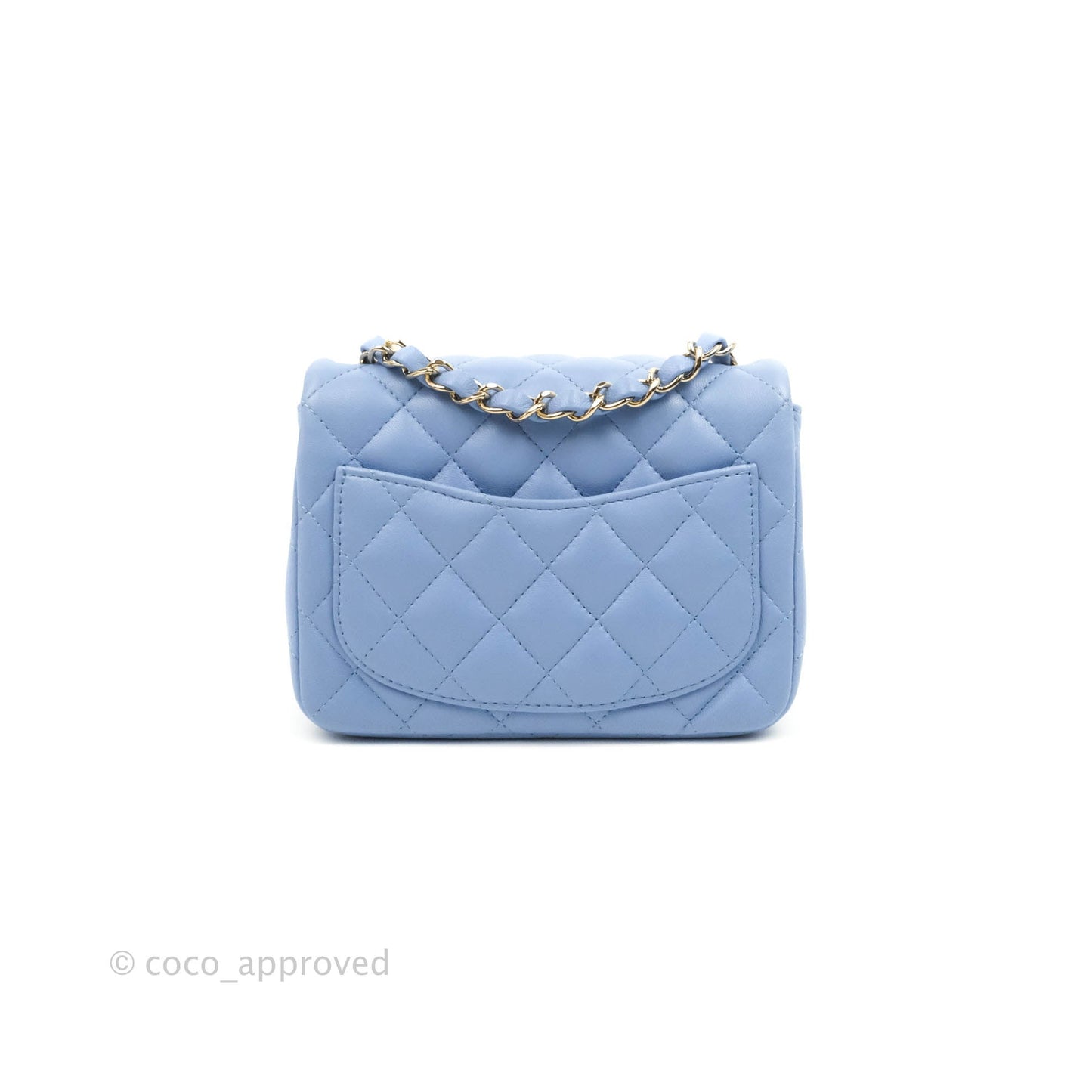 Chanel Quilted Mini Square Sky Blue Lambskin Gold Hardware 21C