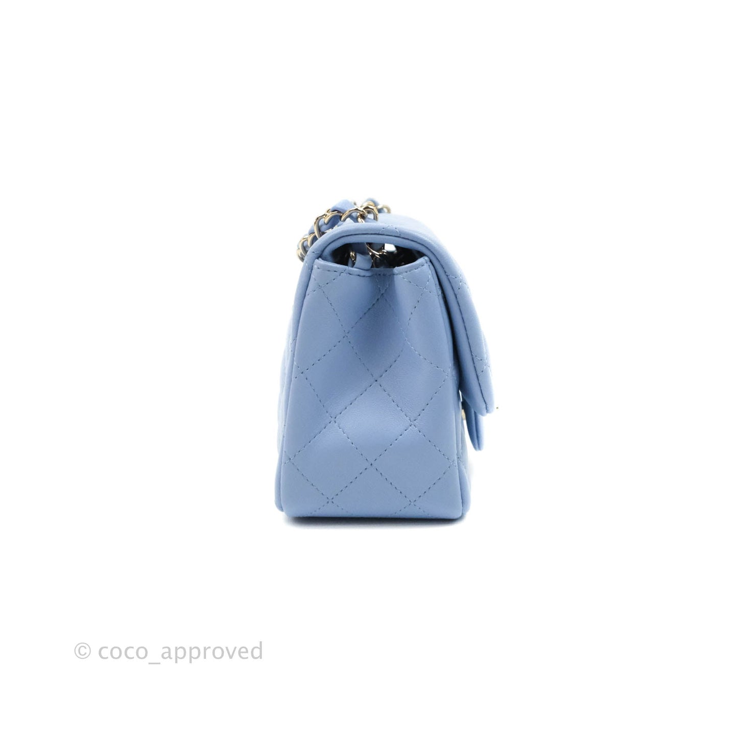 Chanel Quilted Mini Square Sky Blue Lambskin Gold Hardware 21C