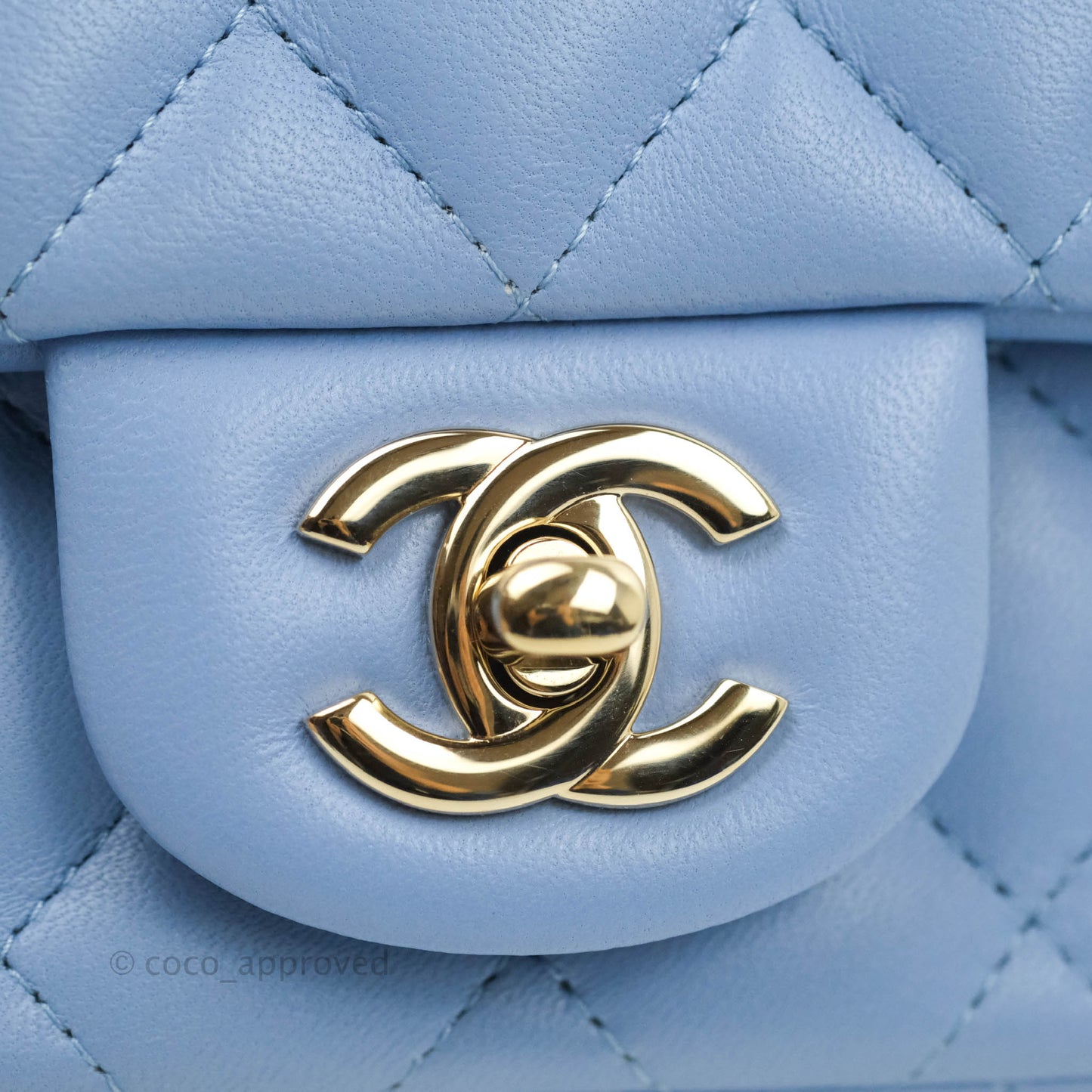 Chanel Quilted Mini Square Sky Blue Lambskin Gold Hardware 21C