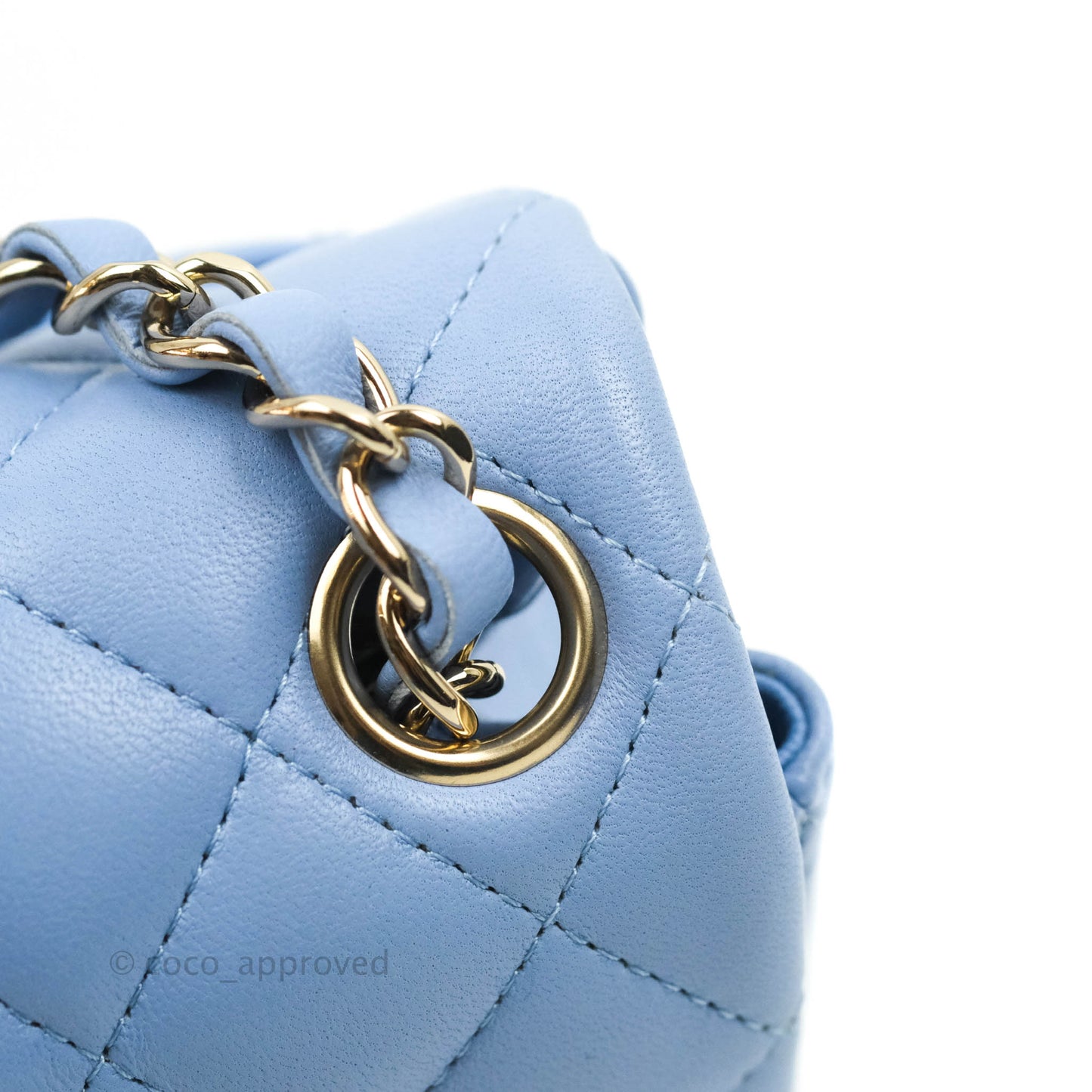 Chanel Quilted Mini Square Sky Blue Lambskin Gold Hardware 21C