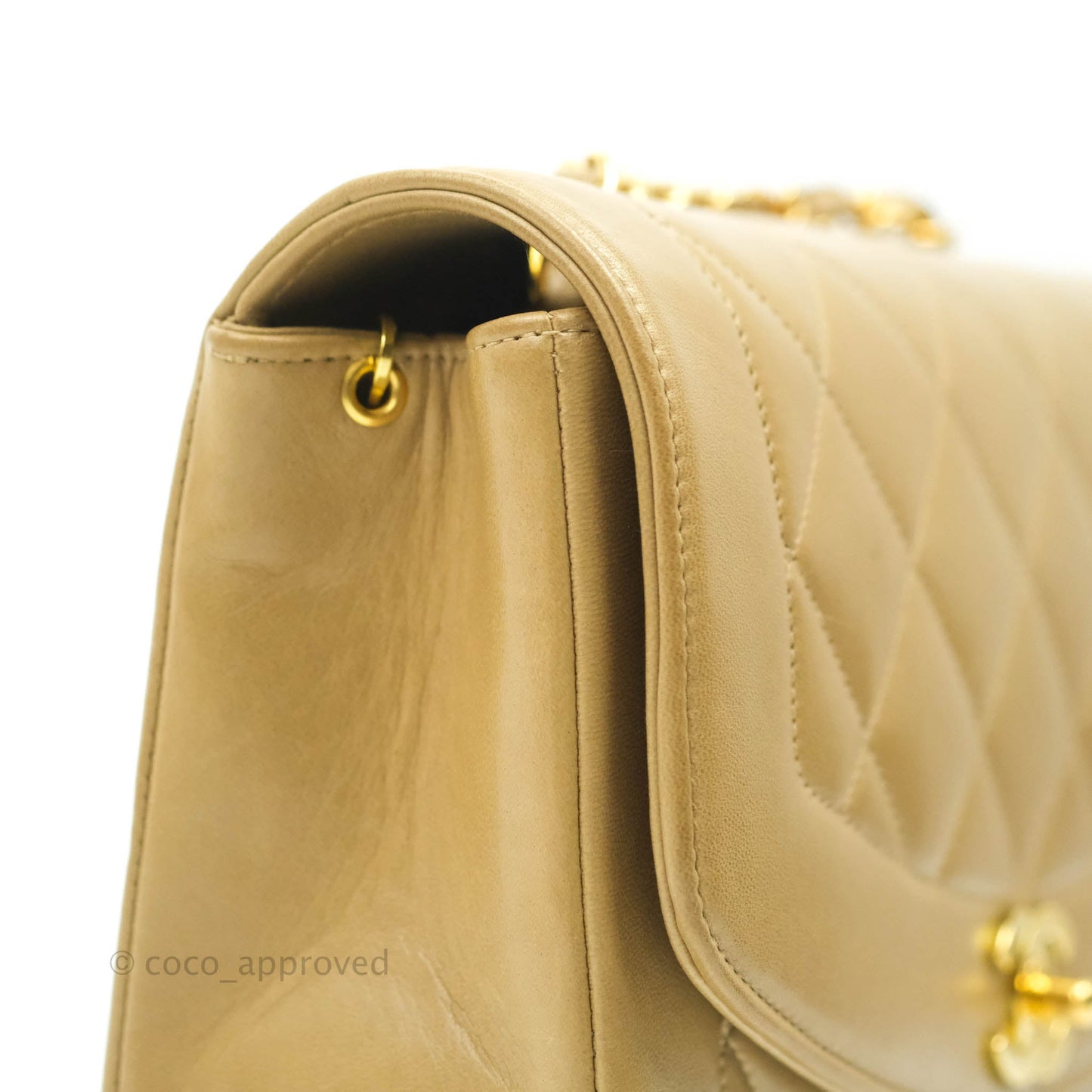 Chanel Vintage Small Quilted Classic Diana Flap Bag Beige Lambskin 24K Gold Hardware