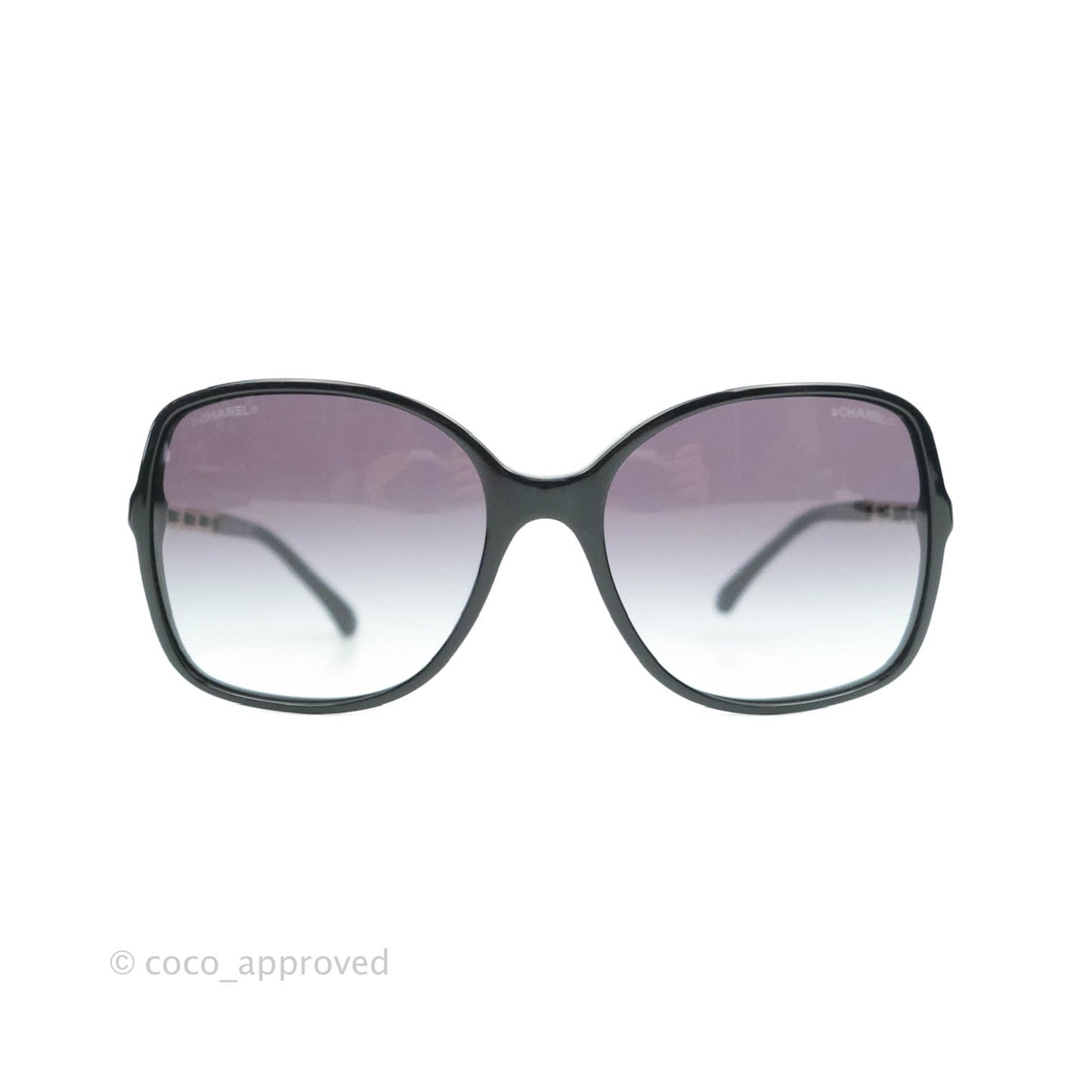 Chanel Black Acetate Frame Gradient Chain-Link Sunglasses Gold Tone