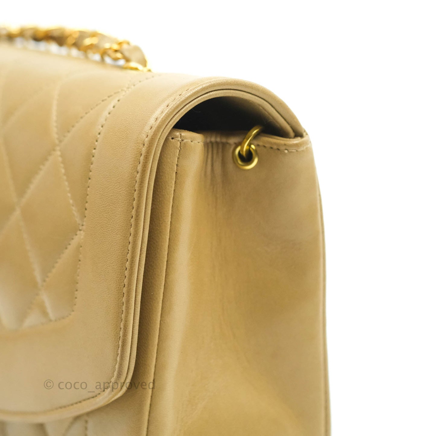 Chanel Vintage Small Quilted Classic Diana Flap Bag Beige Lambskin 24K Gold Hardware