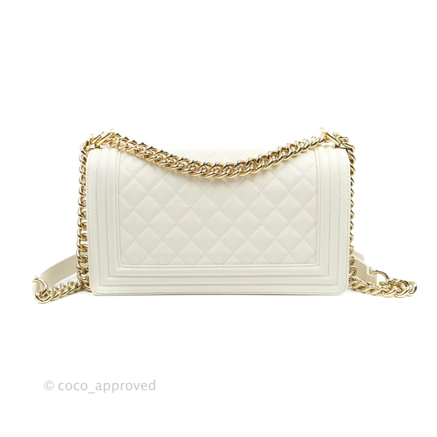 Chanel Old Medium Boy Bag White Caviar Gold Hardware 21A