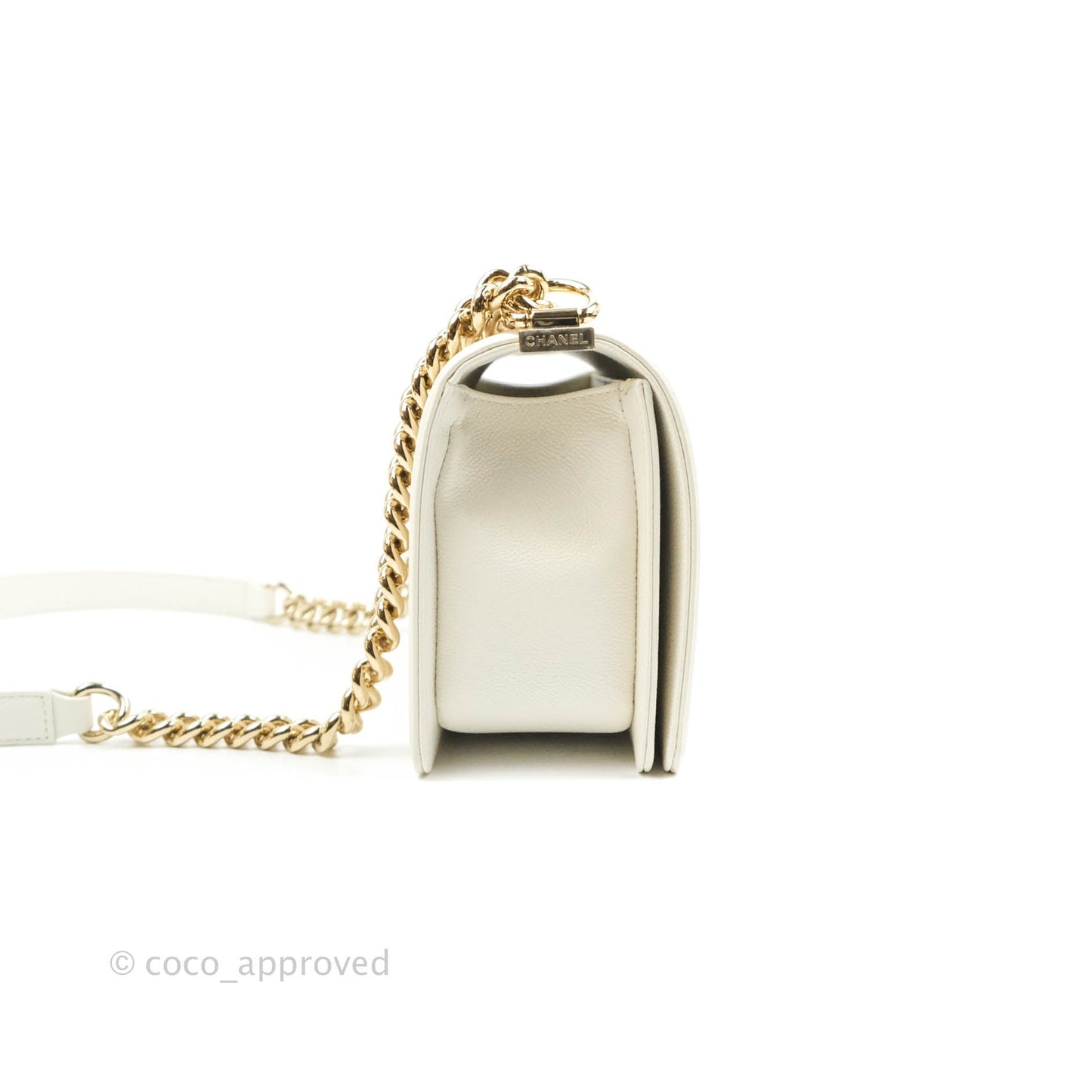 Chanel Old Medium Boy Bag White Caviar Gold Hardware 21A