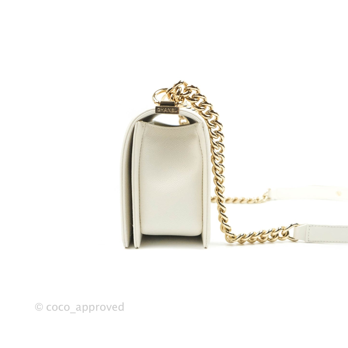 Chanel Old Medium Boy Bag White Caviar Gold Hardware 21A