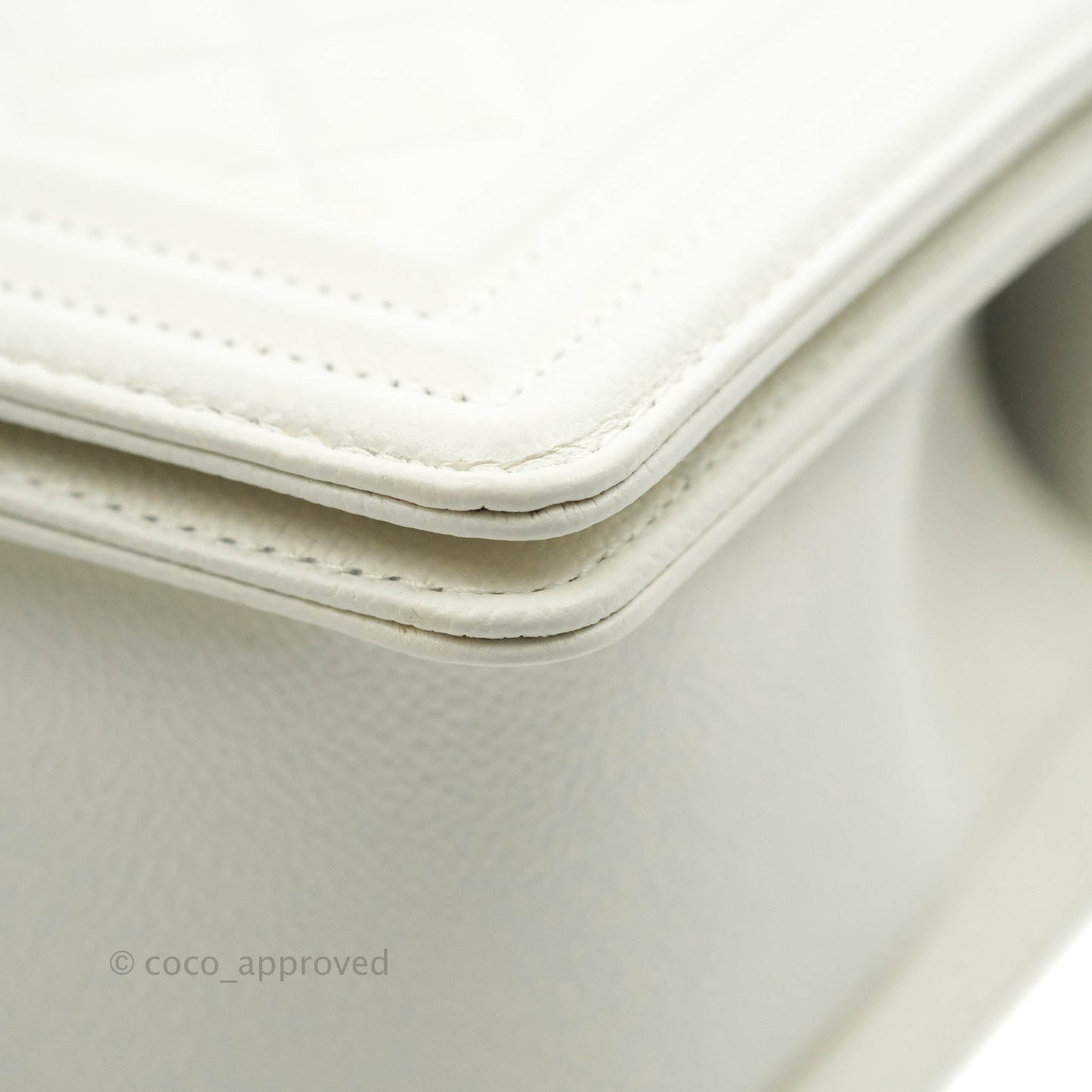 Chanel Old Medium Boy Bag White Caviar Gold Hardware 21A