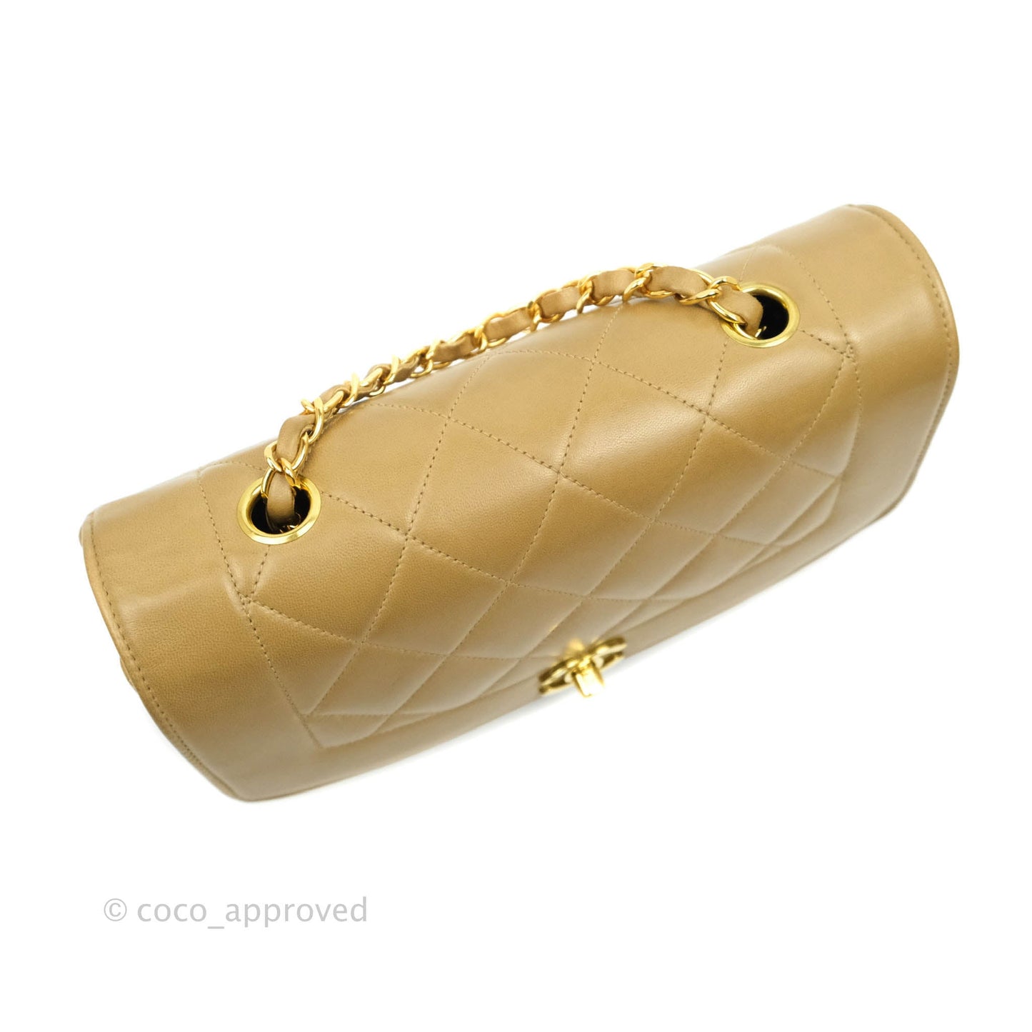 Chanel Vintage Small Quilted Classic Diana Flap Bag Beige Lambskin 24K Gold Hardware