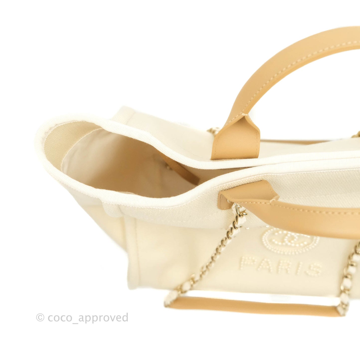 Chanel Medium (Large) Deauville Light Beige Canvas Imitation Pearl
