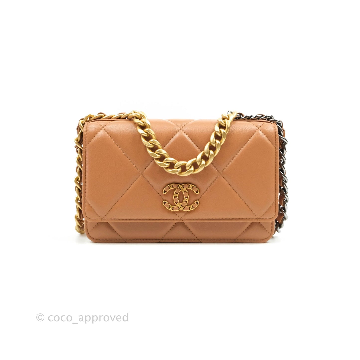 Chanel 19 Wallet on Chain WOC Dark Beige Caramel Lambskin Mixed Hardware 21K
