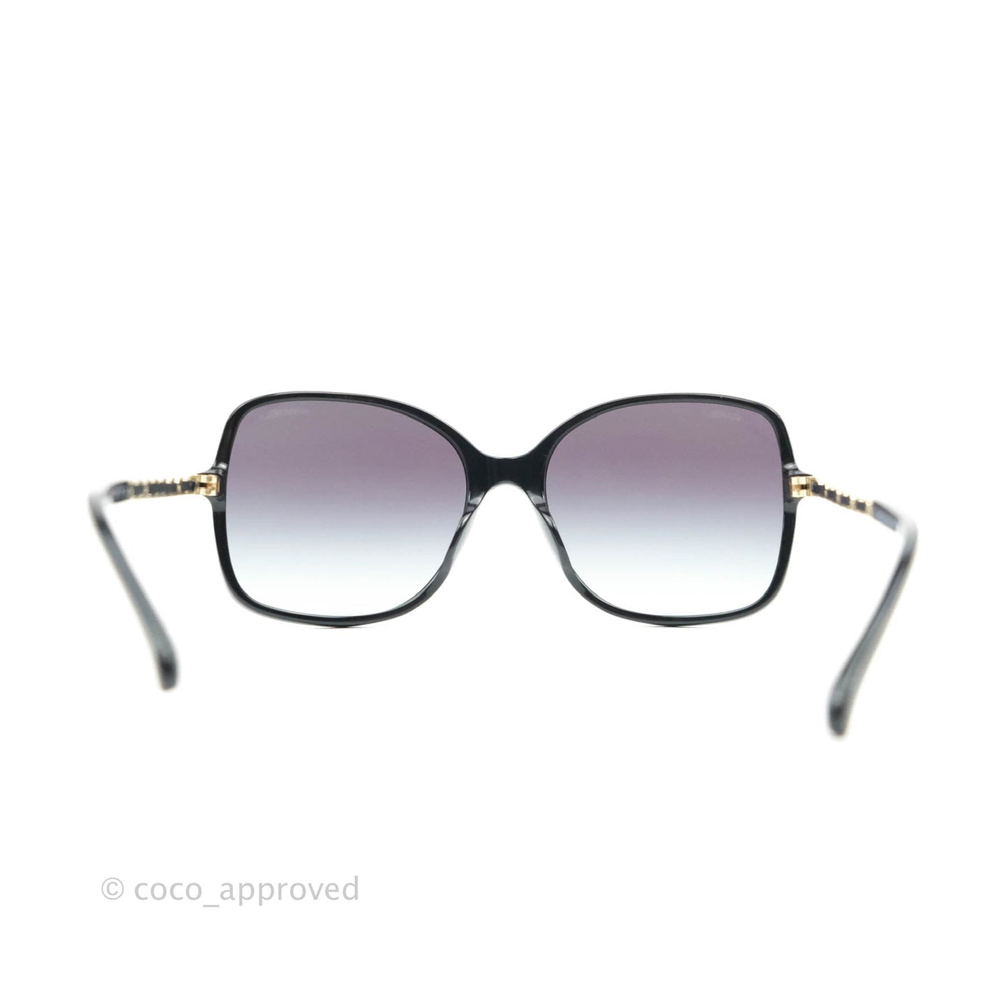 Chanel Black Acetate Frame Gradient Chain-Link Sunglasses Gold Tone