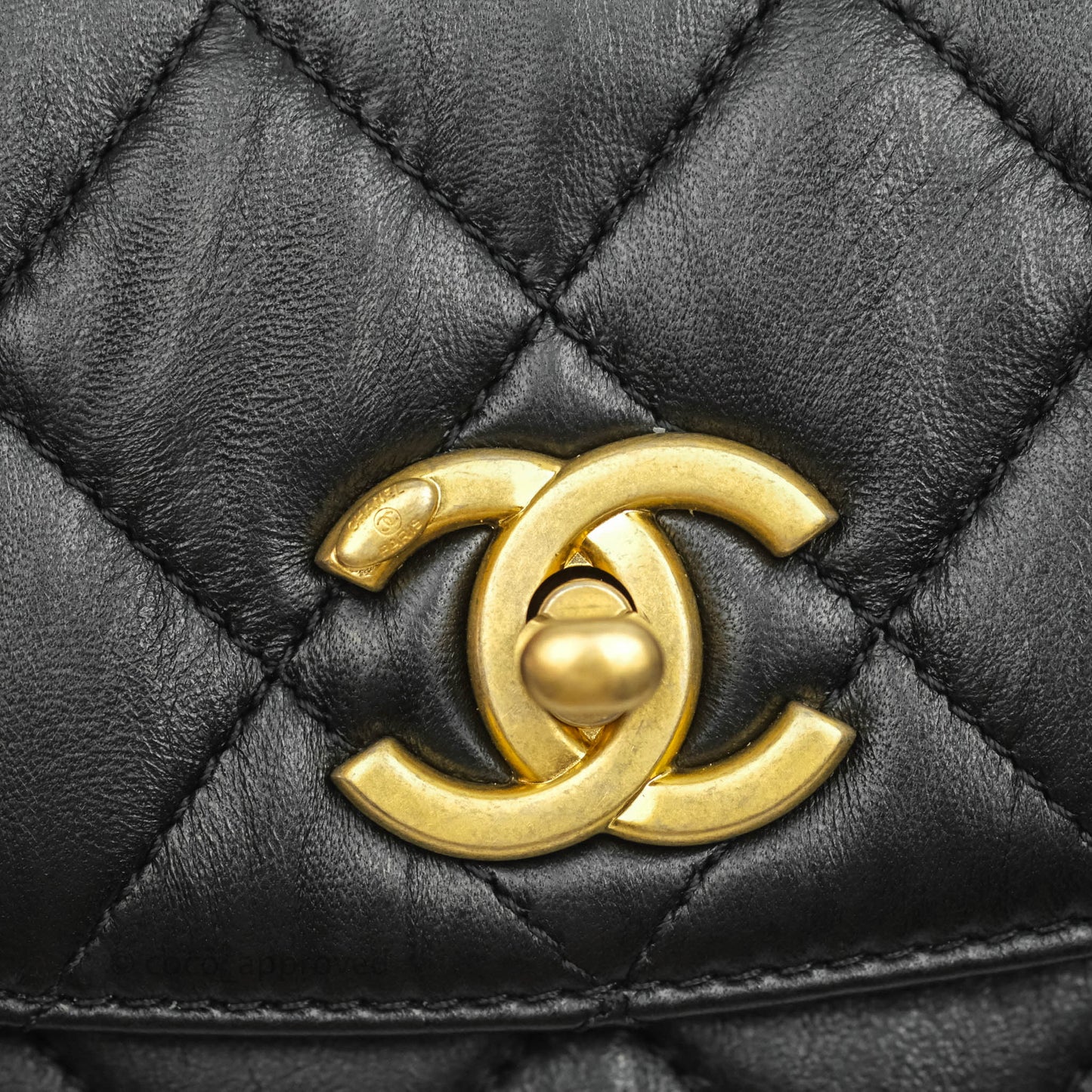 Chanel Mini Flap Bag with Top Handle Black Crumpled Lambskin Aged Gold Hardware