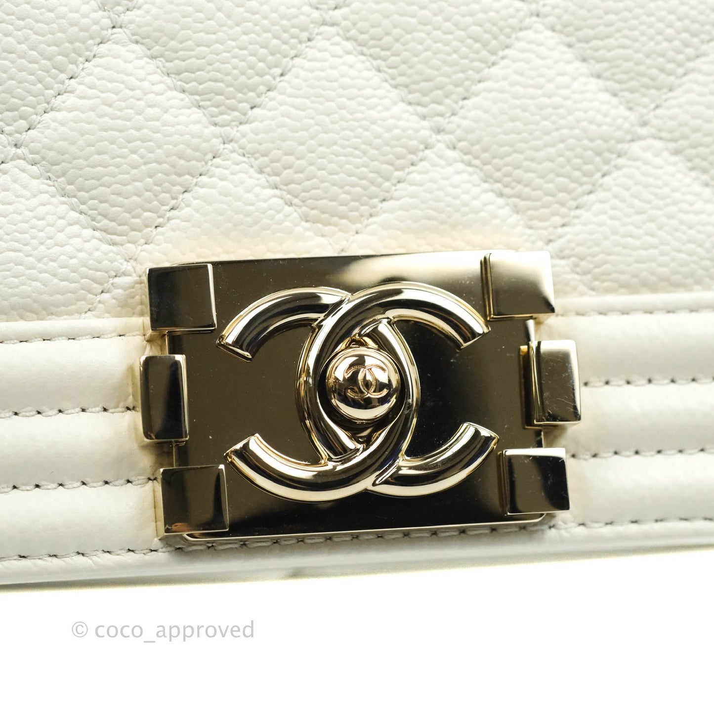 Chanel Old Medium Boy Bag White Caviar Gold Hardware 21A