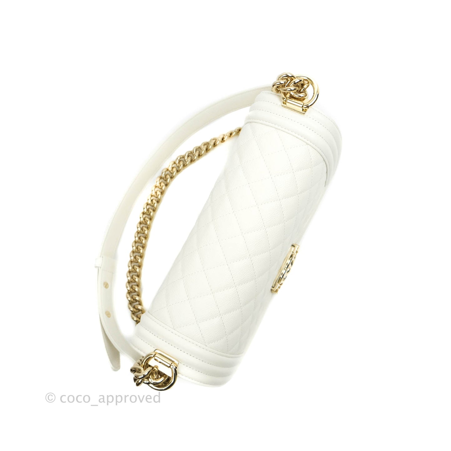 Chanel Old Medium Boy Bag White Caviar Gold Hardware 21A