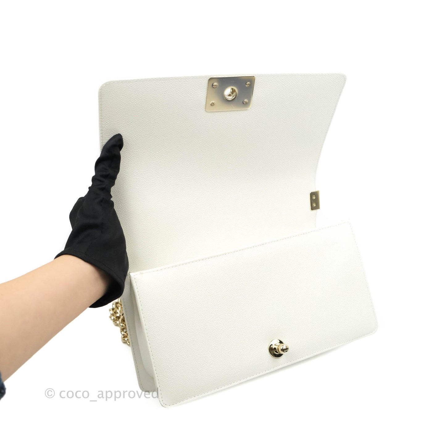 Chanel Old Medium Boy Bag White Caviar Gold Hardware 21A