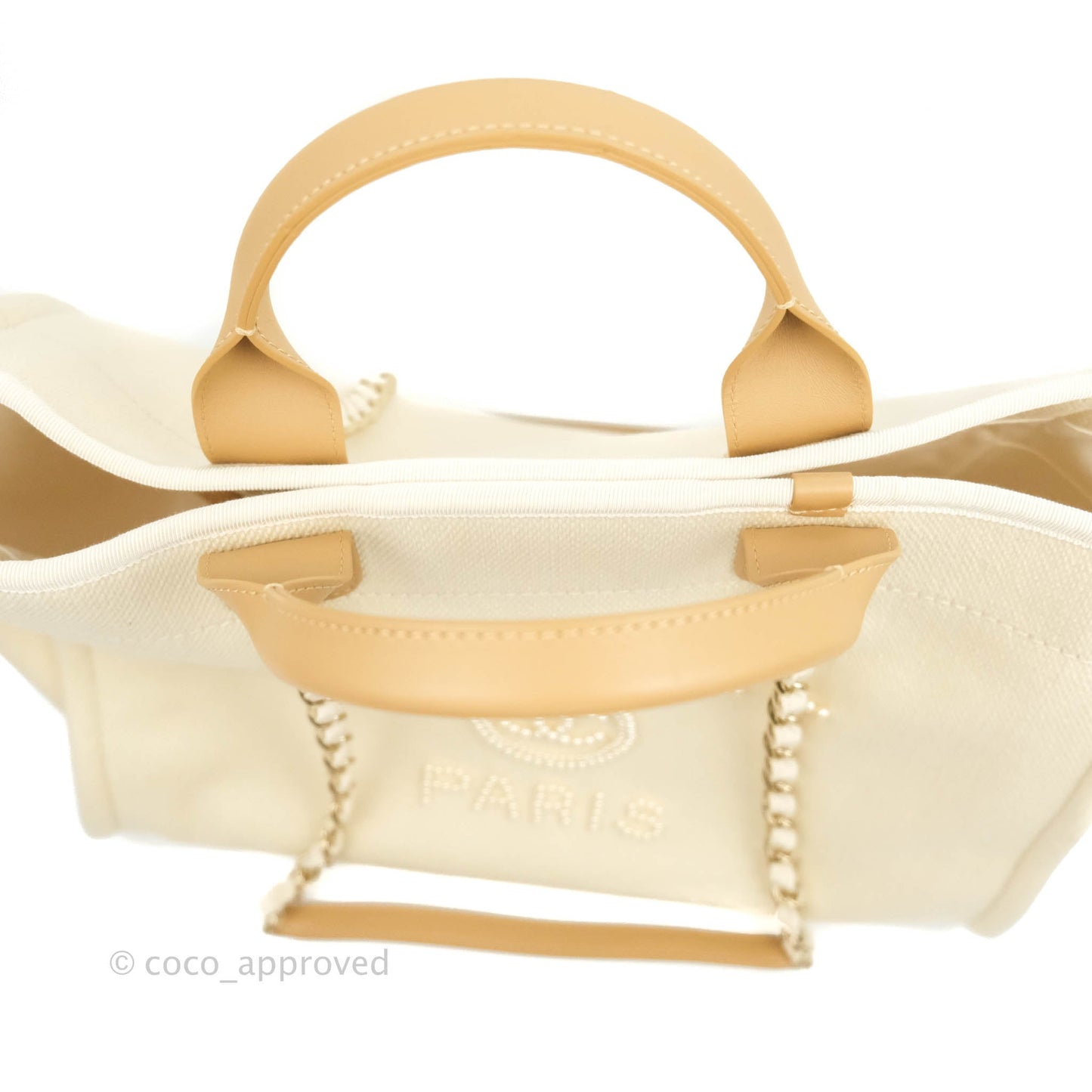 Chanel Medium (Large) Deauville Light Beige Canvas Imitation Pearl