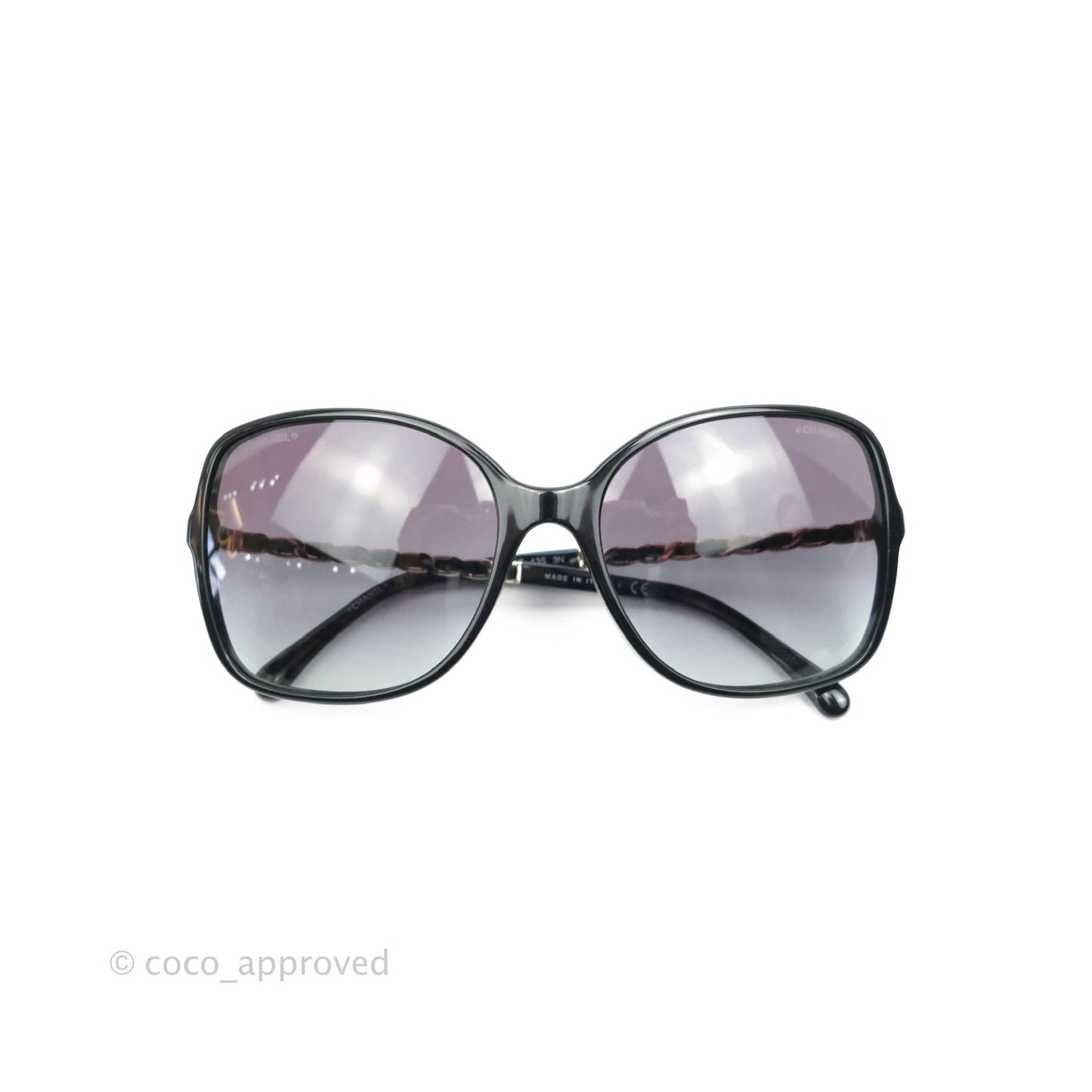 Chanel Black Acetate Frame Gradient Chain-Link Sunglasses Gold Tone