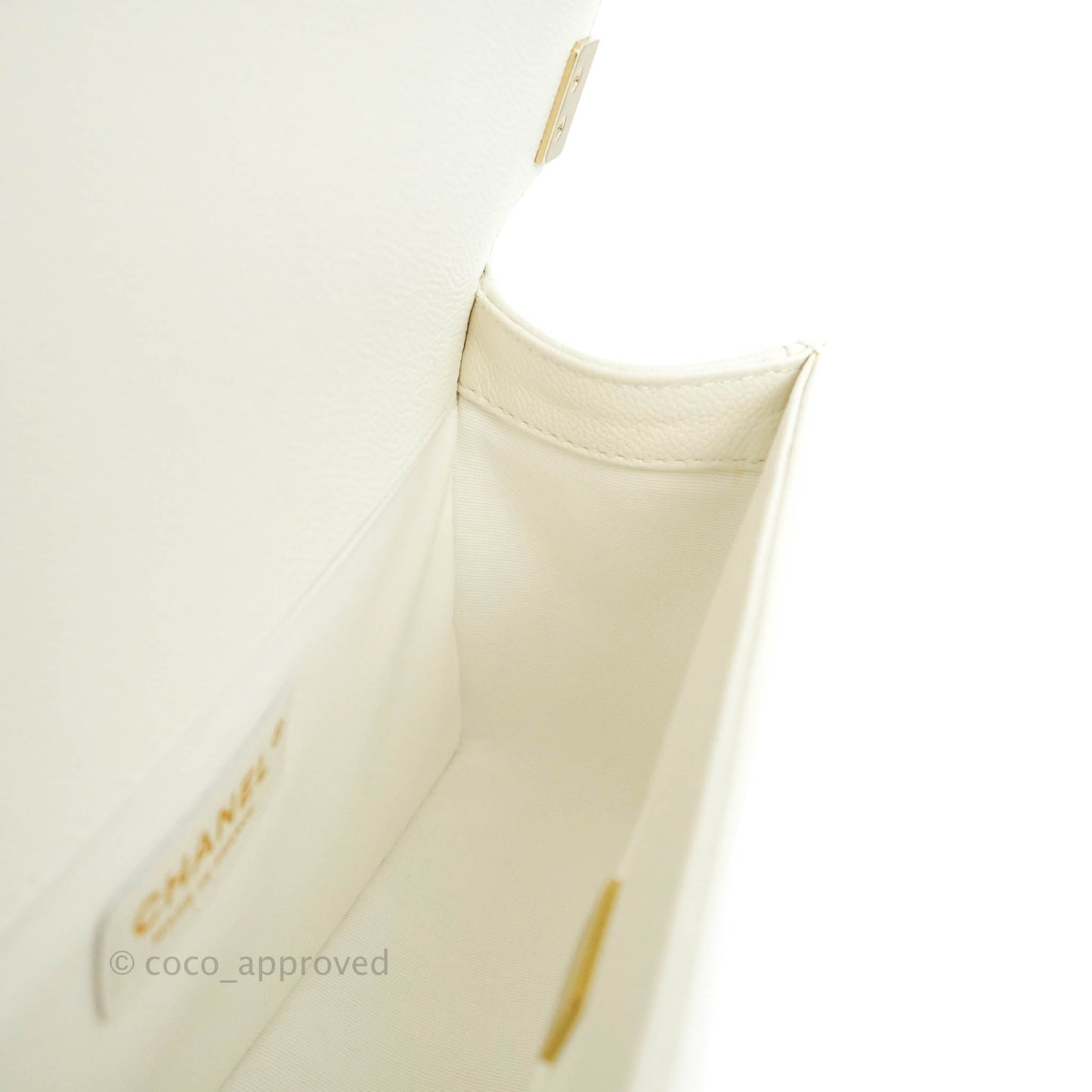 Chanel Old Medium Boy Bag White Caviar Gold Hardware 21A