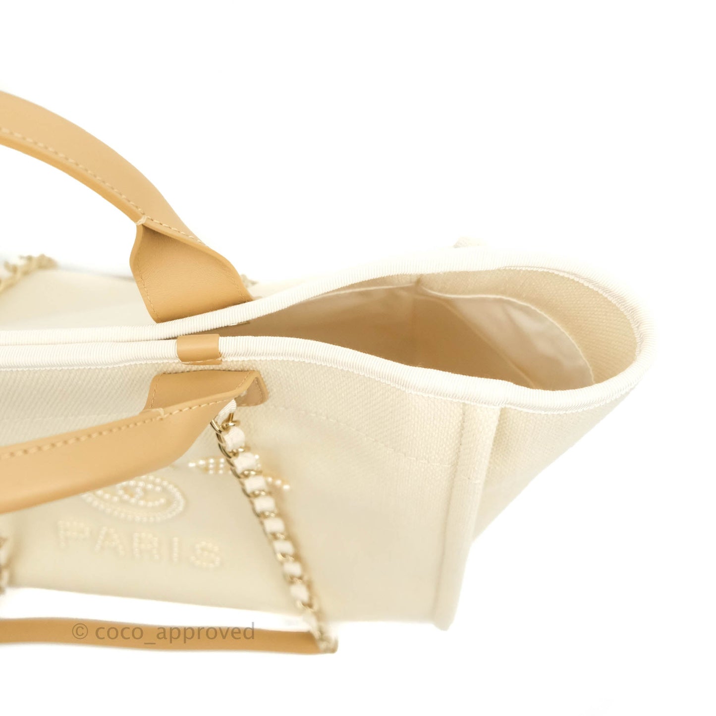 Chanel Medium (Large) Deauville Light Beige Canvas Imitation Pearl
