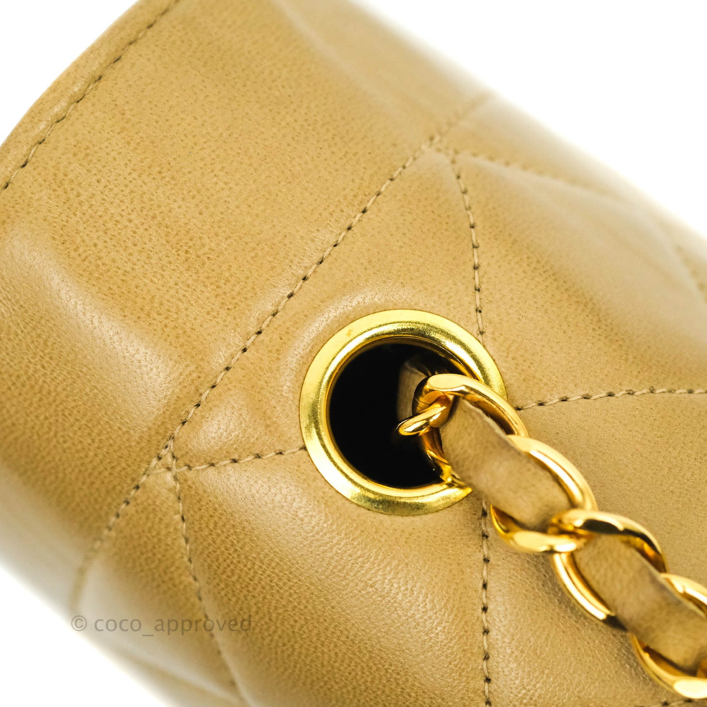 Chanel Vintage Small Quilted Classic Diana Flap Bag Beige Lambskin 24K Gold Hardware