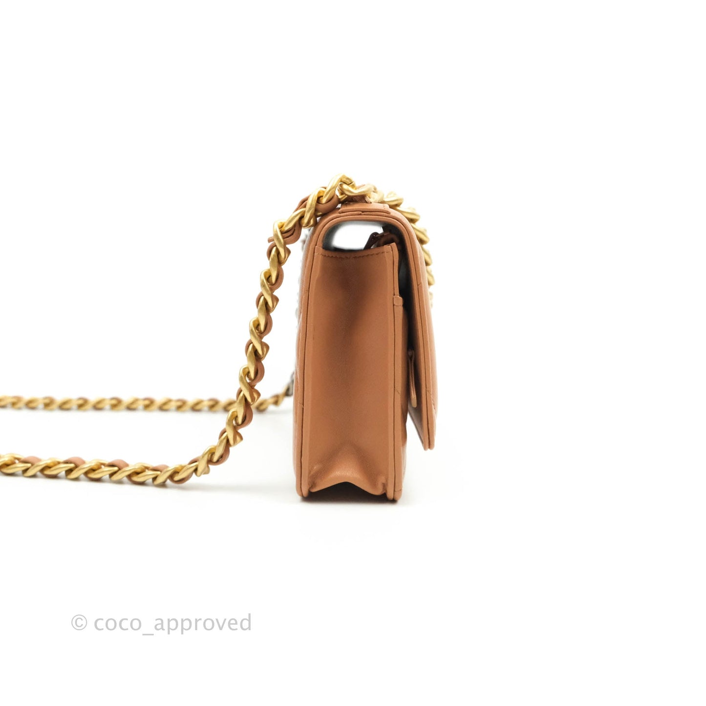 Chanel 19 Wallet on Chain WOC Dark Beige Caramel Lambskin Mixed Hardware 21K
