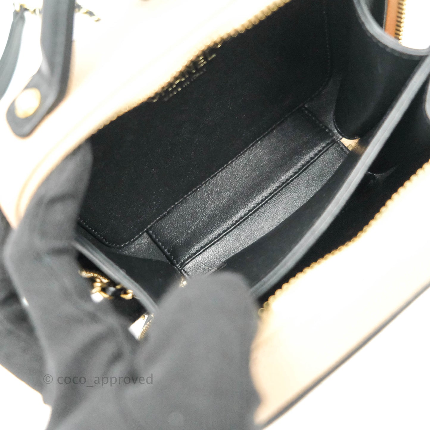 Chanel Quilted Small CC Filigree Vanity Case Beige Black Caviar