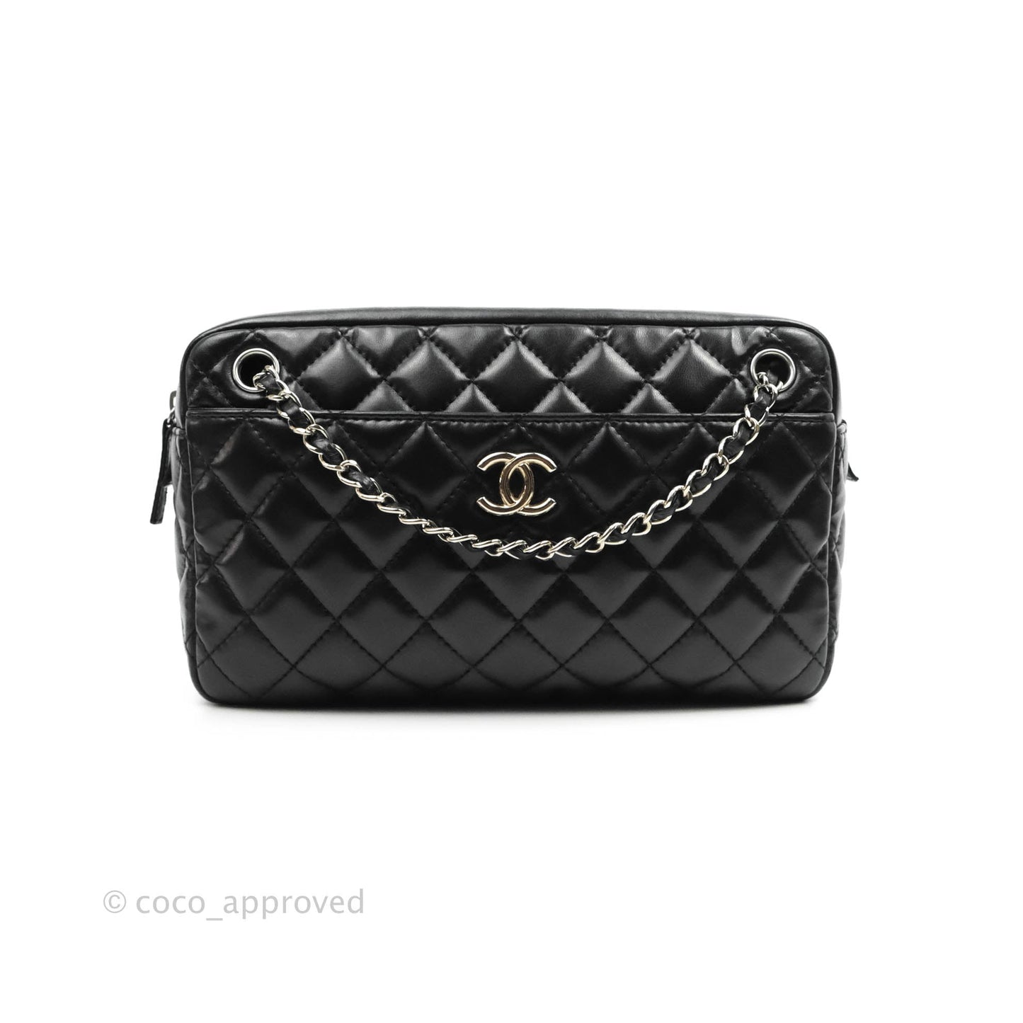 Chanel Quilted Camera Case Bag Black Lambskin Silver Hardware