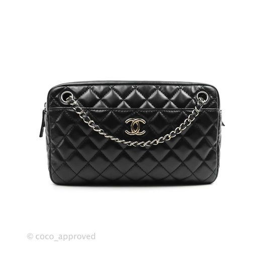 Chanel Quilted Camera Case Bag Black Lambskin Silver Hardware
