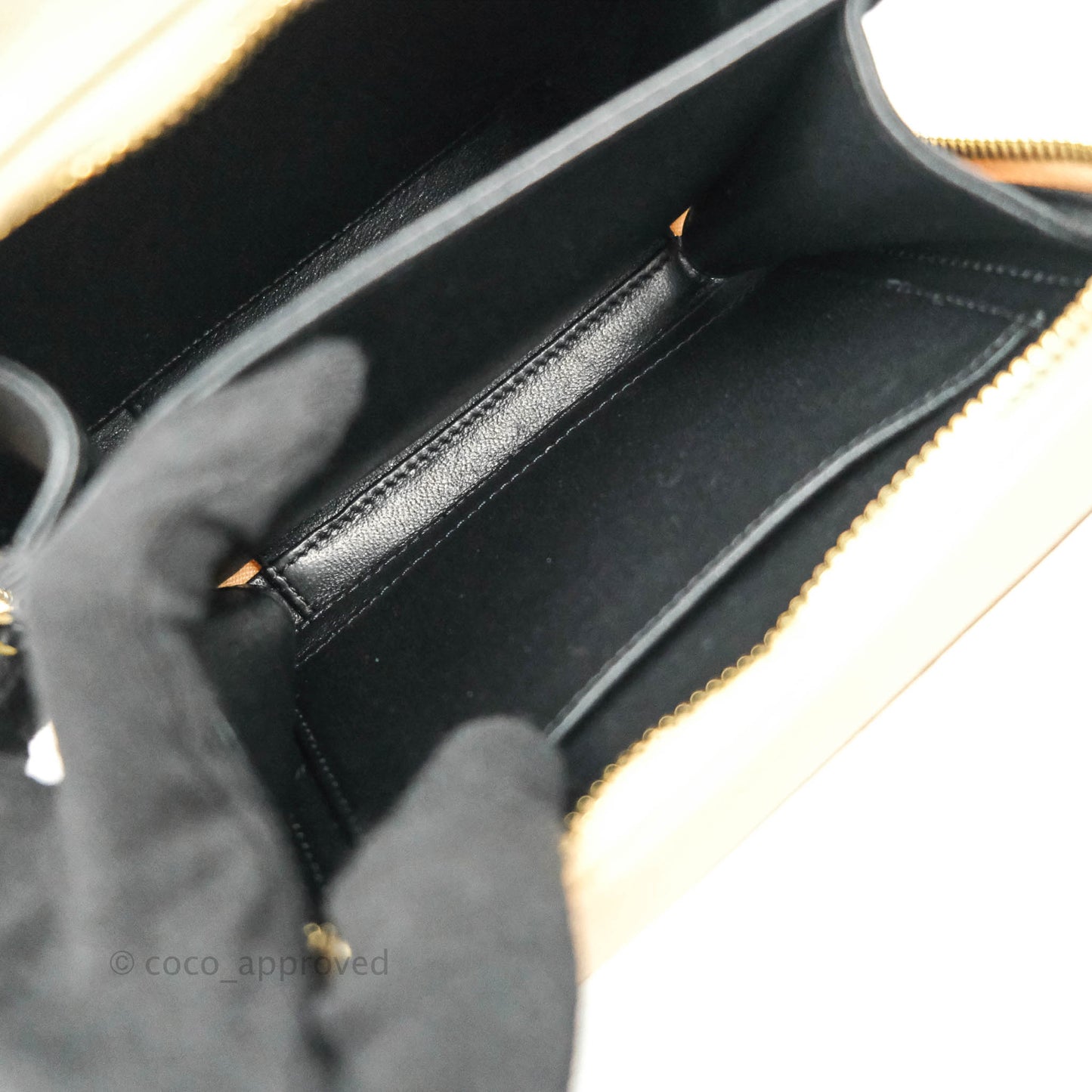 Chanel Quilted Small CC Filigree Vanity Case Beige Black Caviar
