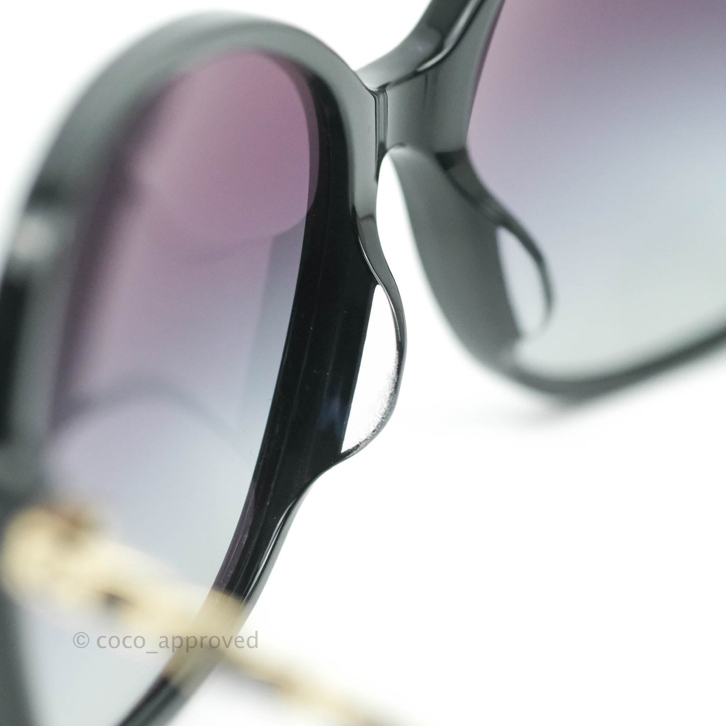 Chanel Black Acetate Frame Gradient Chain-Link Sunglasses Gold Tone