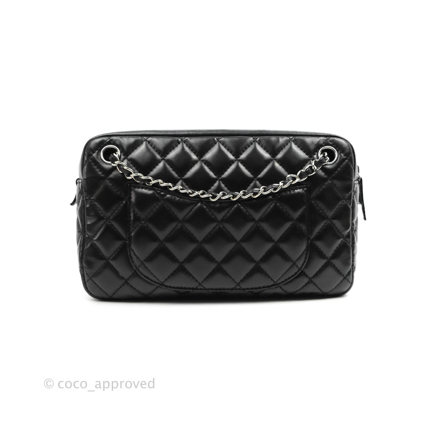 Chanel Quilted Camera Case Bag Black Lambskin Silver Hardware