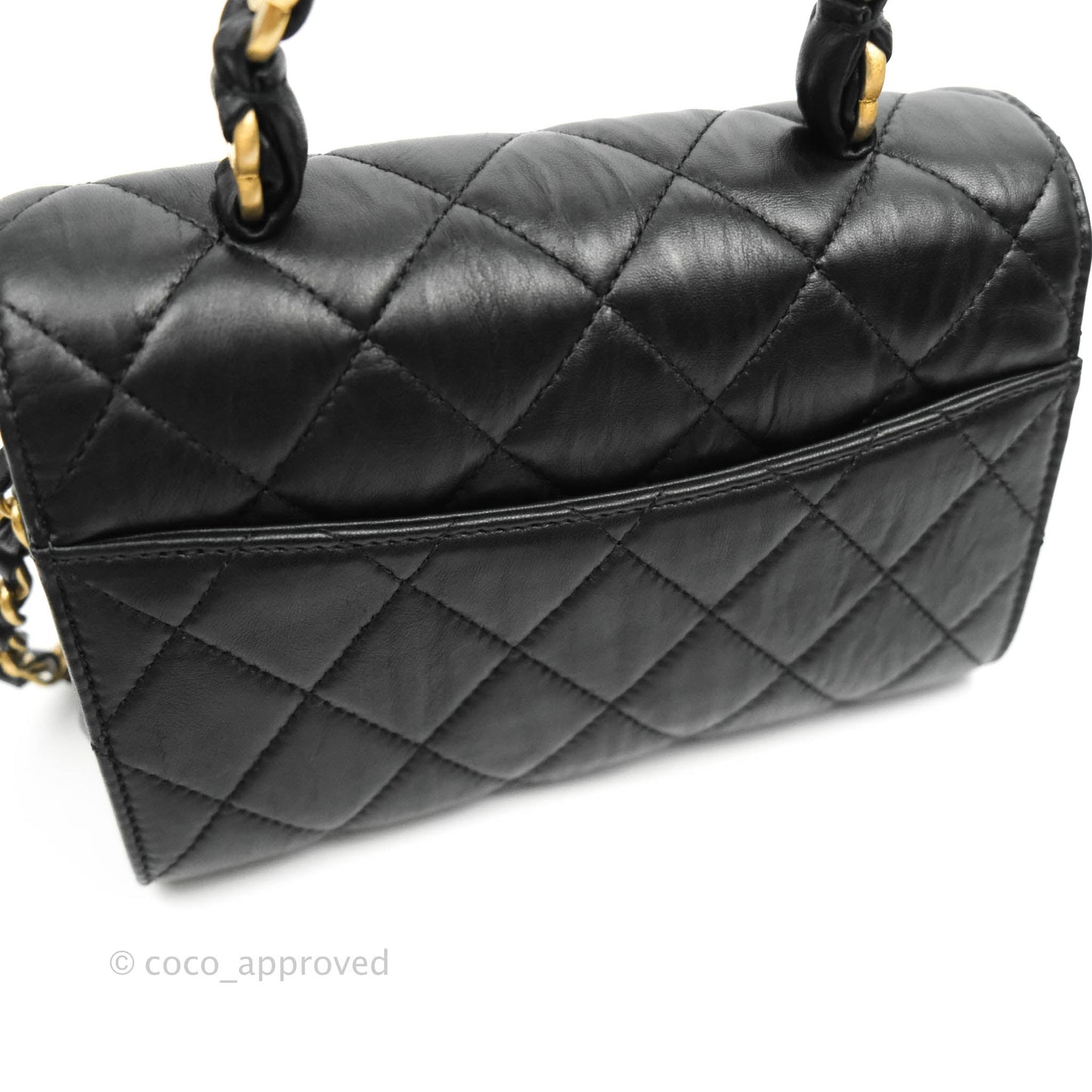 Chanel Mini Flap Bag with Top Handle Black Crumpled Lambskin Aged Gold Hardware