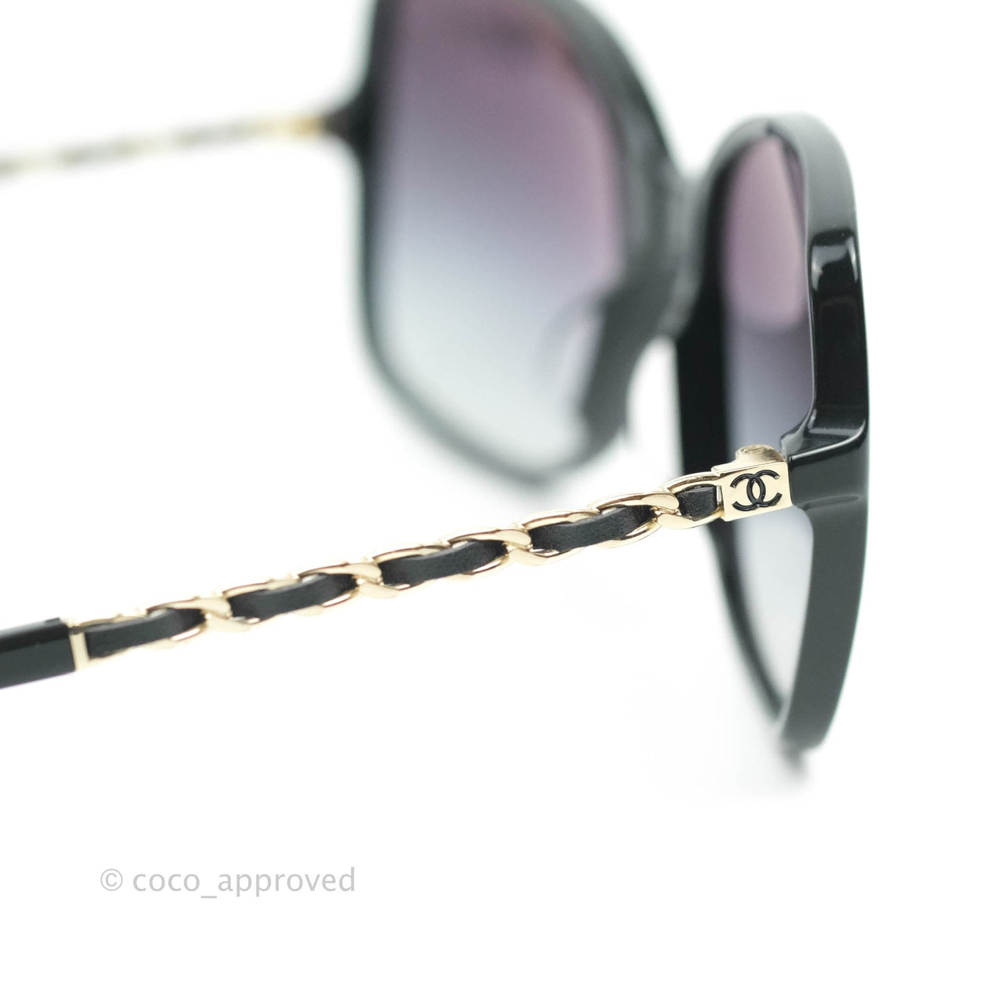 Chanel Black Acetate Frame Gradient Chain-Link Sunglasses Gold Tone