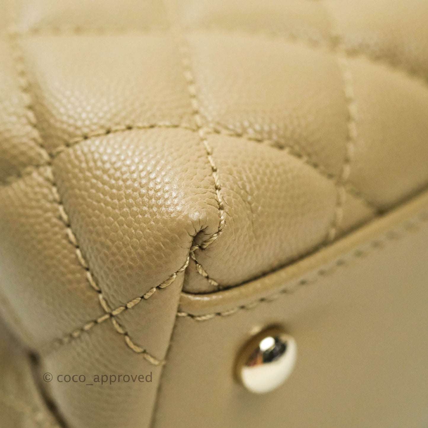 Chanel Mini (Small) Beige Coco Handle Quilted Caviar Gold Hardware Embossed Lizard Handle 21A