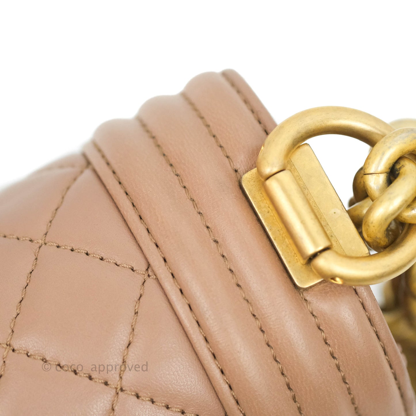 Chanel Old Medium Boy Bag Dark Beige Lambskin Aged Gold Hardware