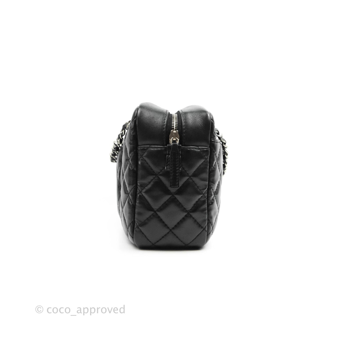 Chanel Quilted Camera Case Bag Black Lambskin Silver Hardware