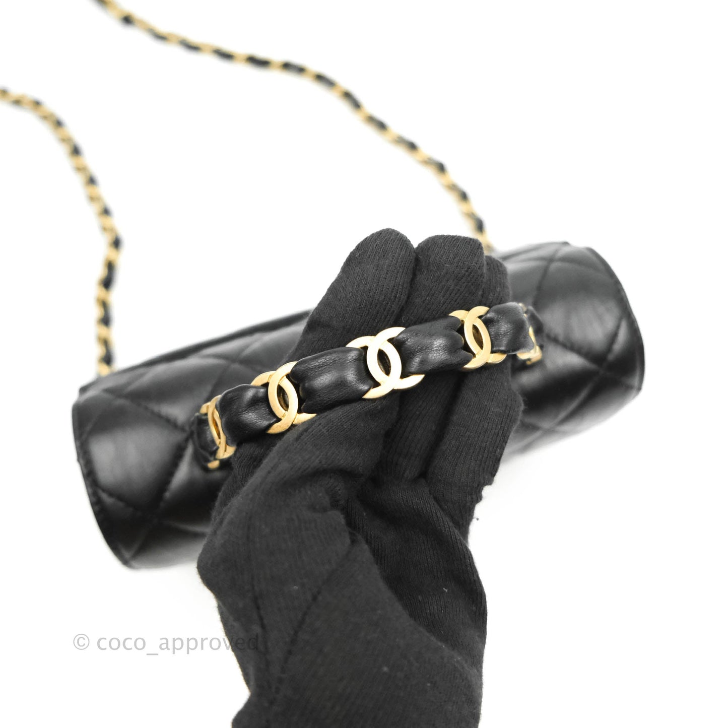 Chanel Mini Flap Bag with Top Handle Black Crumpled Lambskin Aged Gold Hardware