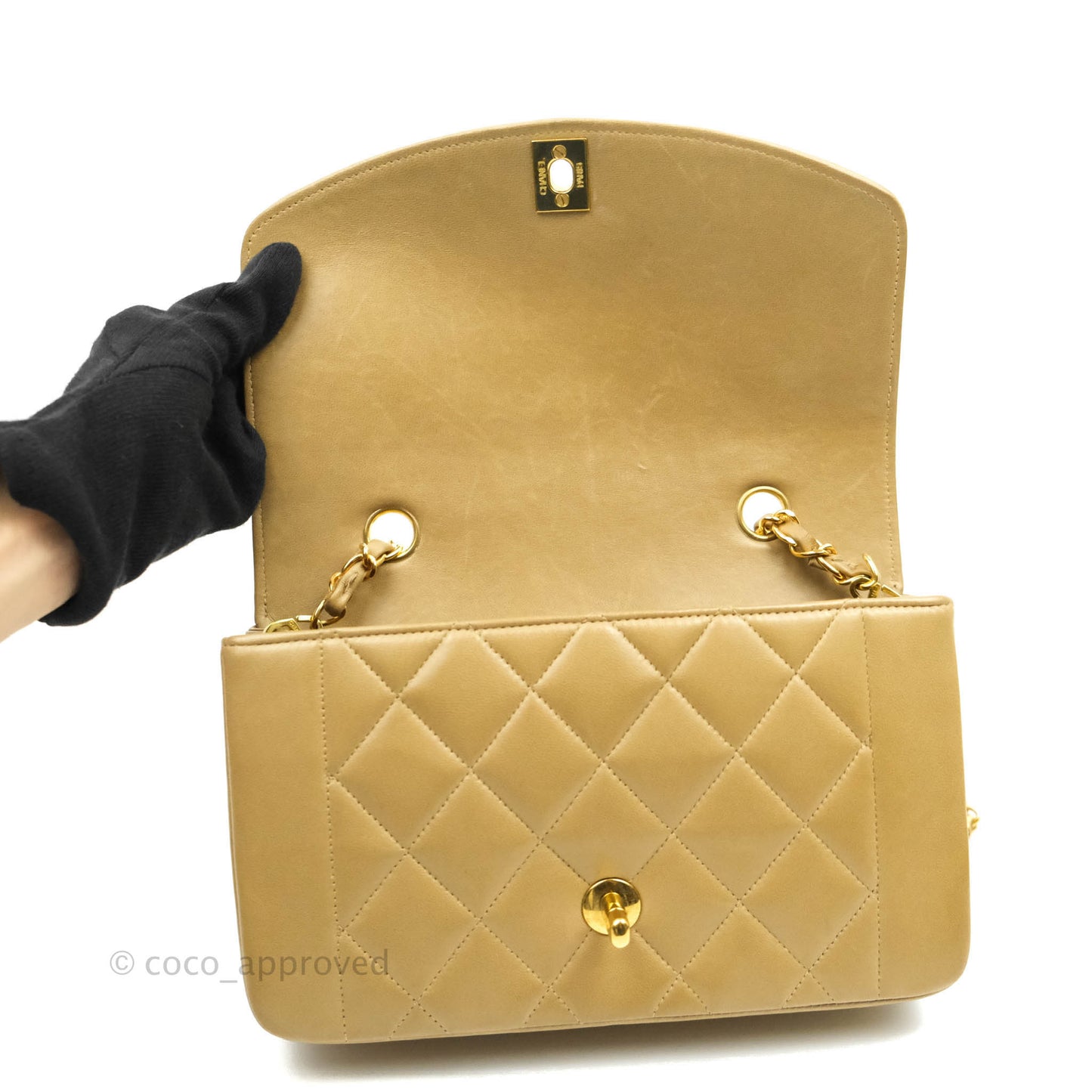 Chanel Vintage Small Quilted Classic Diana Flap Bag Beige Lambskin 24K Gold Hardware