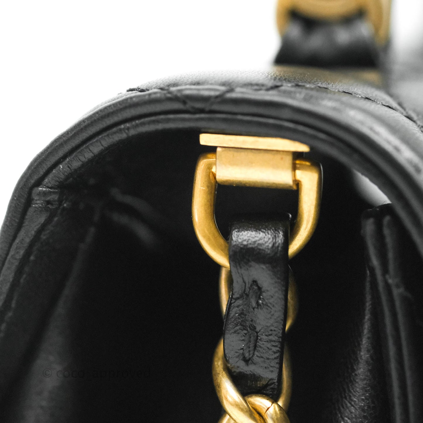 Chanel Mini Flap Bag with Top Handle Black Crumpled Lambskin Aged Gold Hardware