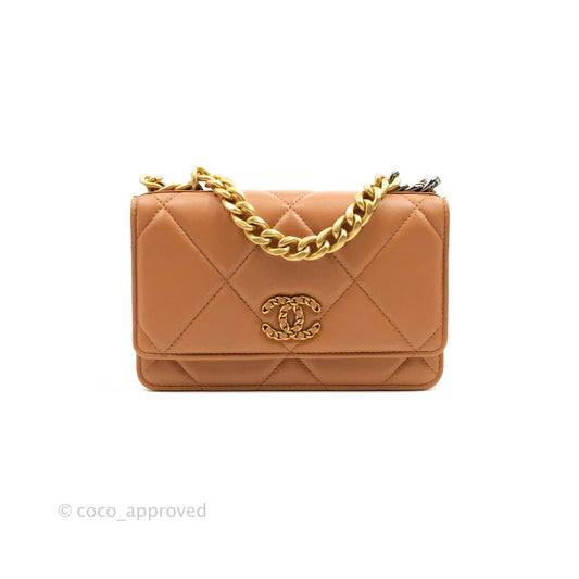 Chanel 19 Wallet on Chain WOC Dark Beige Caramel Lambskin Mixed Hardware 21K
