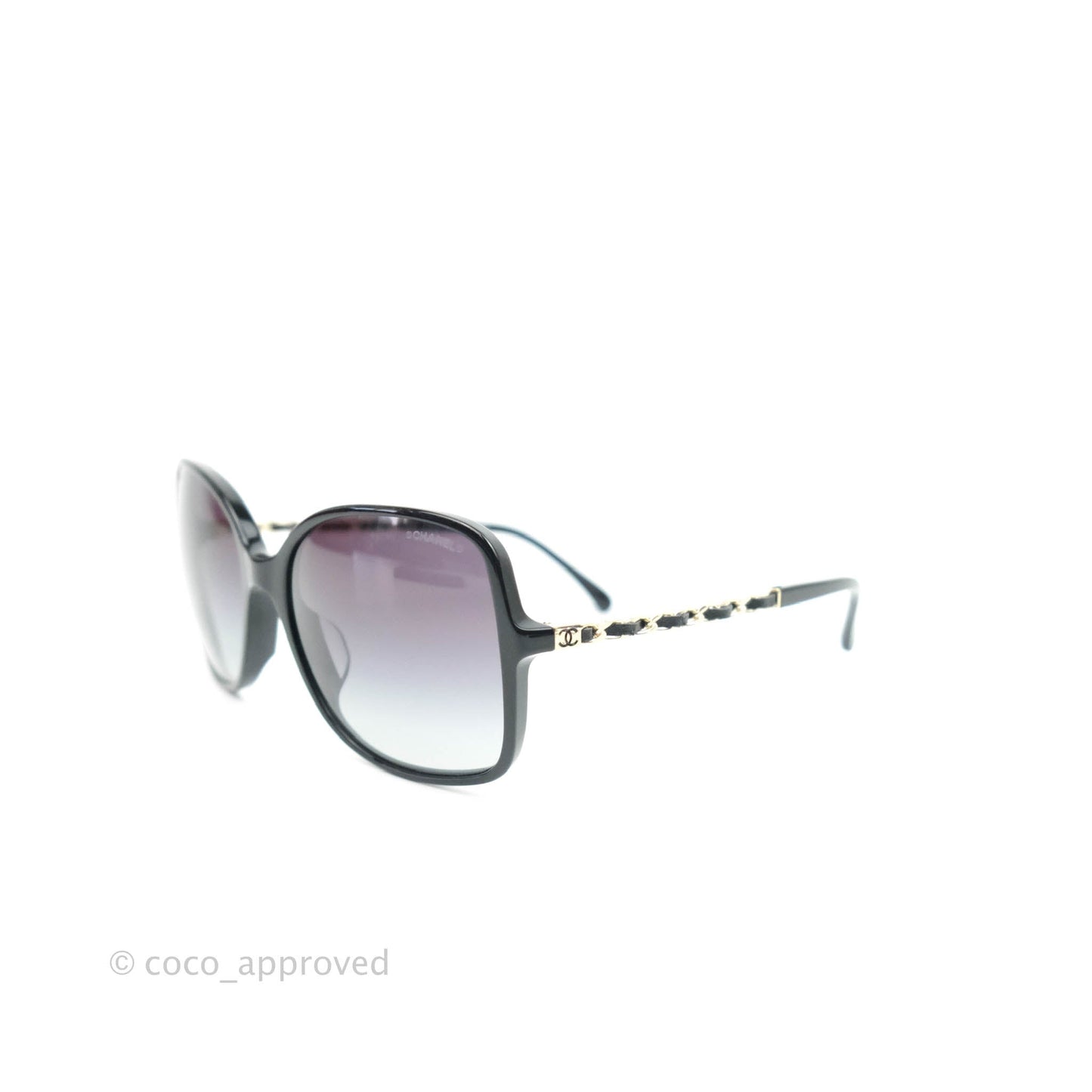 Chanel Black Acetate Frame Gradient Chain-Link Sunglasses Gold Tone