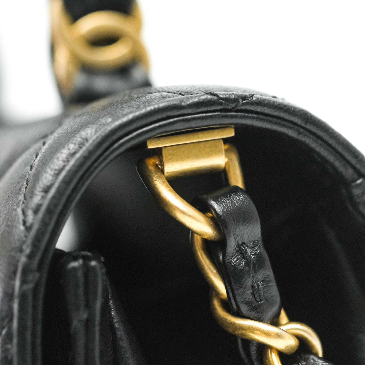 Chanel Mini Flap Bag with Top Handle Black Crumpled Lambskin Aged Gold Hardware