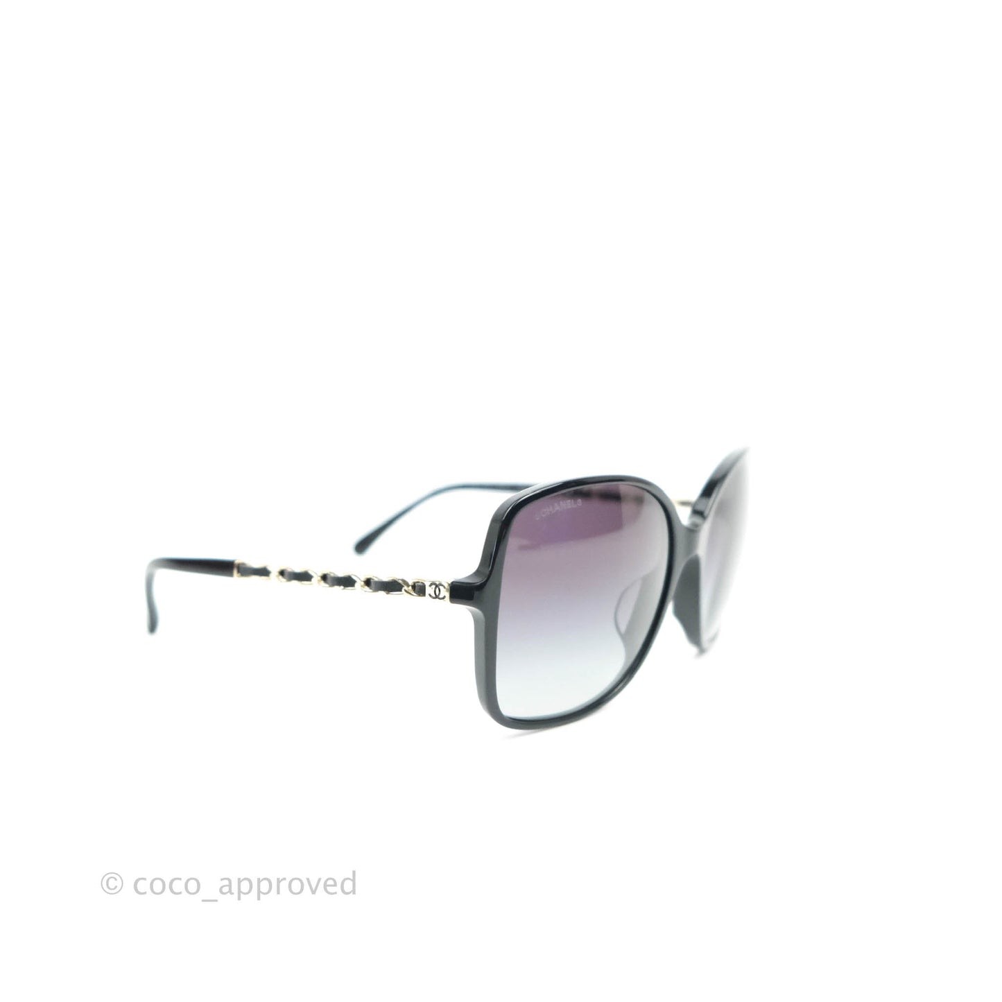 Chanel Black Acetate Frame Gradient Chain-Link Sunglasses Gold Tone