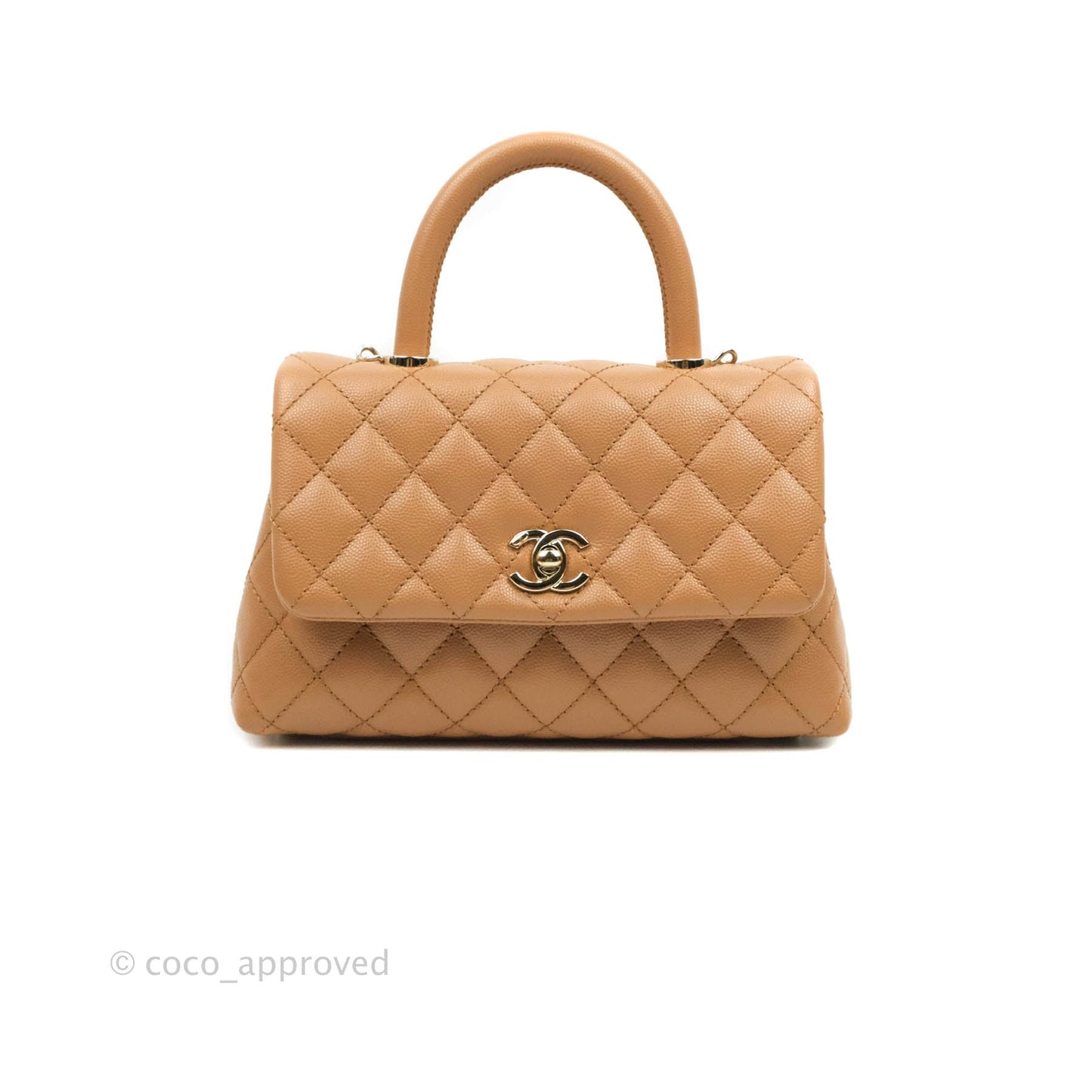 Chanel Mini (Small) Coco Handle Quilted Caramel Dark Beige Caviar Gold Hardware 21P