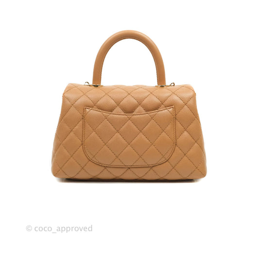 Chanel Mini (Small) Coco Handle Quilted Caramel Dark Beige Caviar Gold Hardware 21P